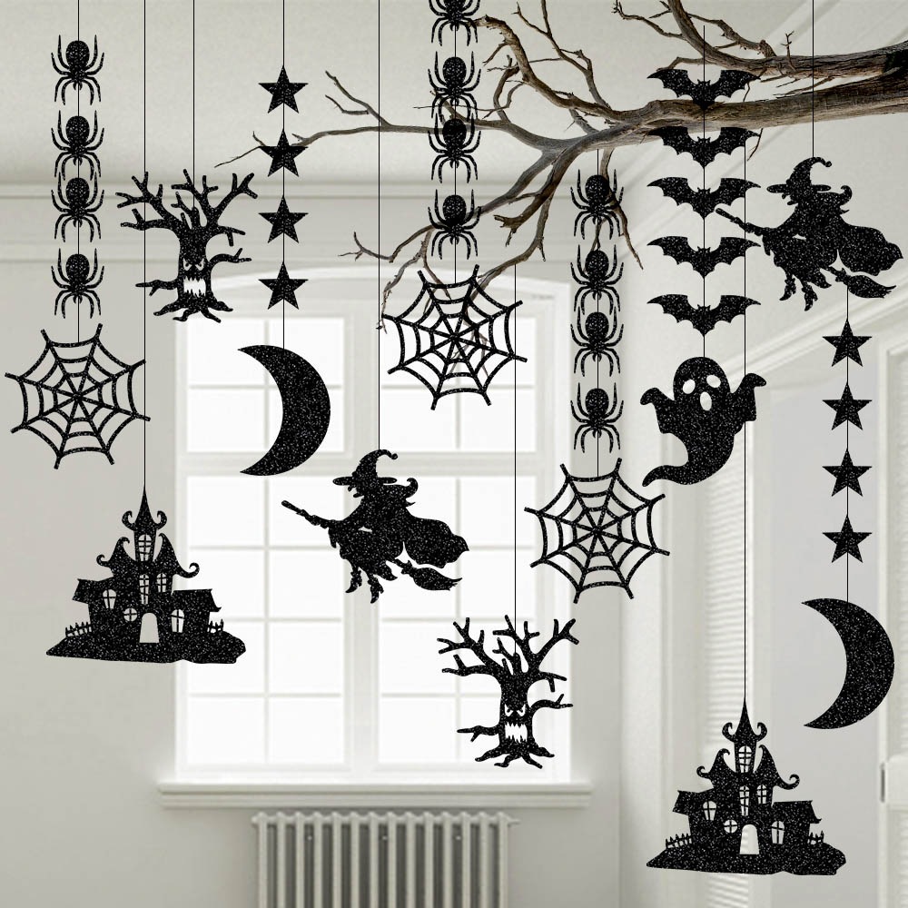 Halloween Decorative Streamer Hanging Decorations, Halloween Spider Witch Ghost Bat Ornaments, Halloween Party Atmosphere Decoration Props 6pcs — image 1