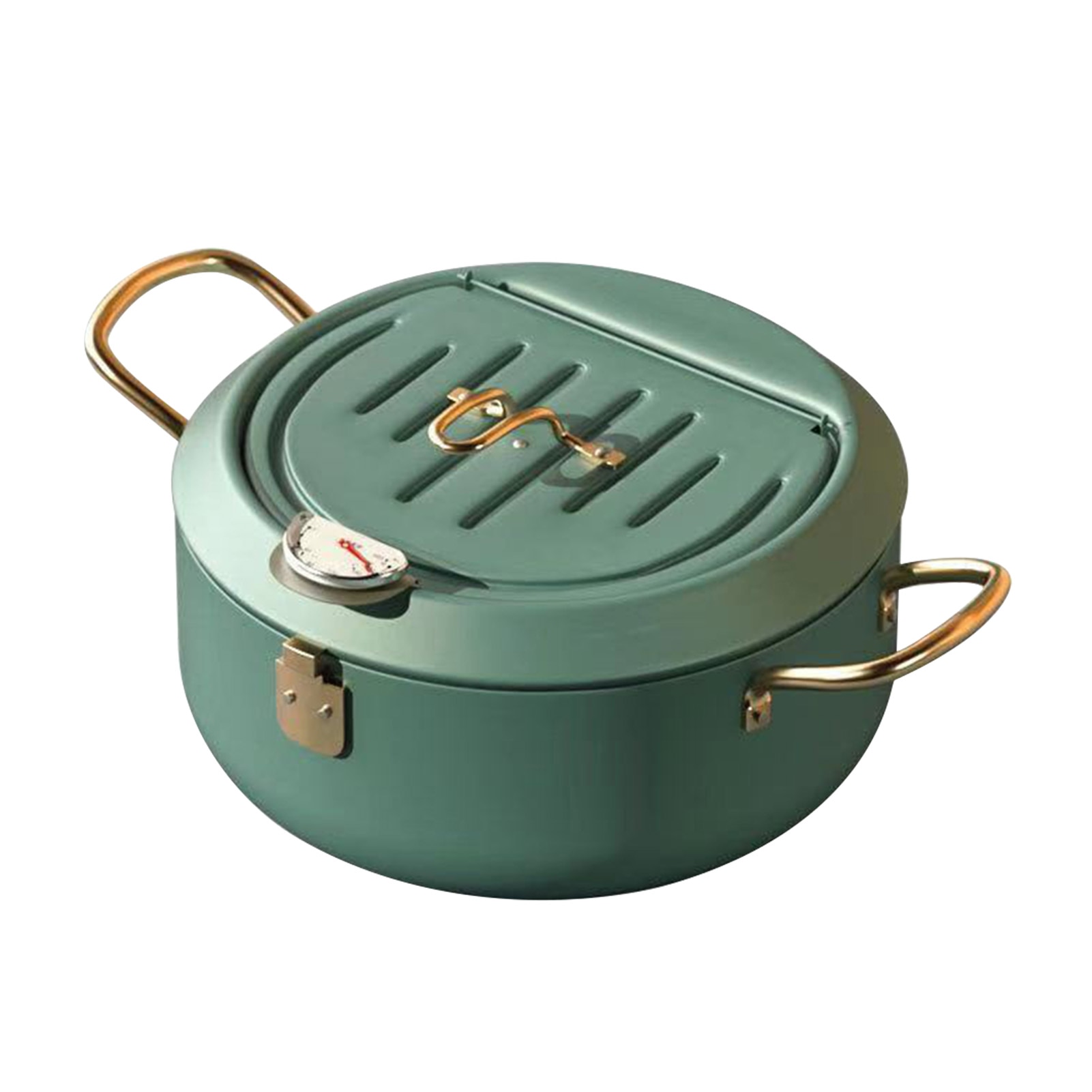 Restaurant Lid With Thermometer Non Stick Tempura Deep Fryer Carbon Steel Easy Clean Kitchen Chicken French Fries Oil Drip Rack — image 8
