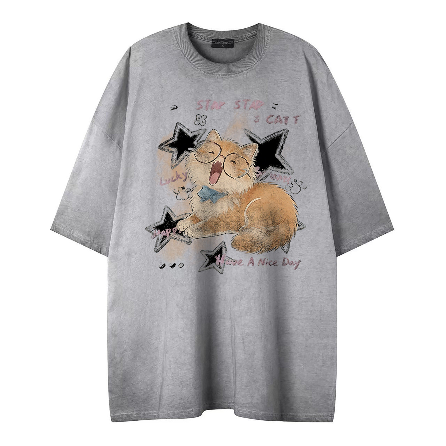 Soft and cute orange cat printed short sleeved shirt — image 1
