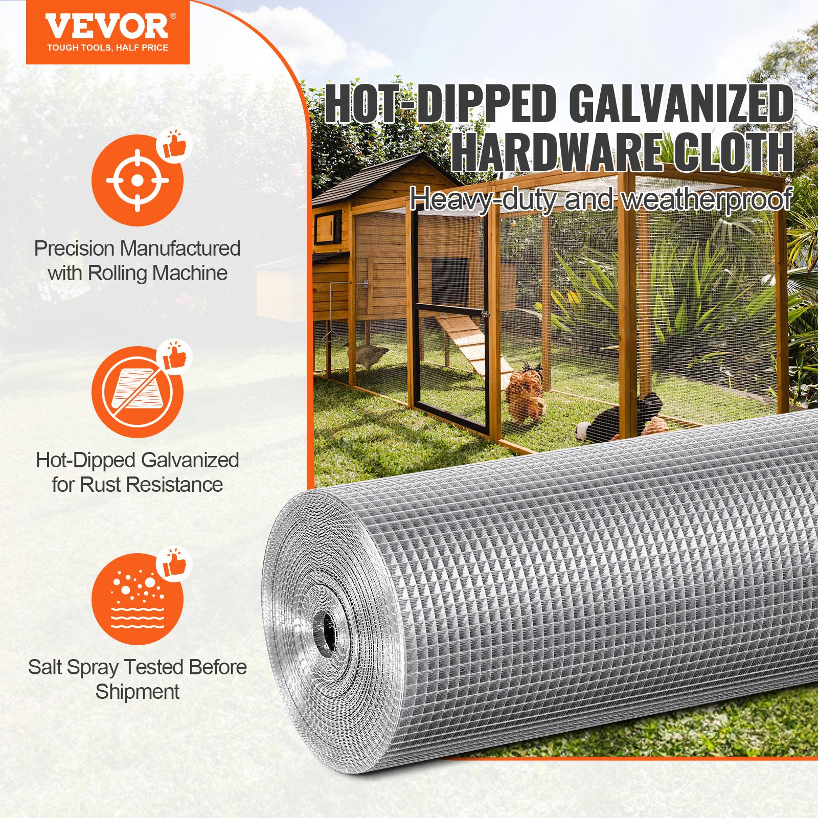 Hardware Cloth, 1'4 Inch 48in X 100 Ft 23 Gauge, Hot Dipped Galvanized Wire Mesh Roll, Chicken Wire Fencing, Wire Mesh For Rabbit Cages, Garden, Small Rodents — imagen 3