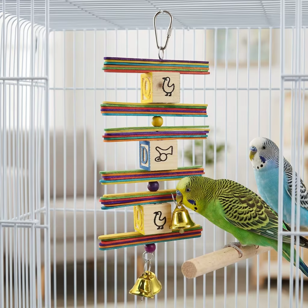 Juguete de Forraje para Pájaros Colorido con Letras y Pétalos, Bloque de Madera Dura con Cordón, Juguete Interactivo de Masticación y Desgaste de Pico para Periquitos y Cacatúas — imagen 5