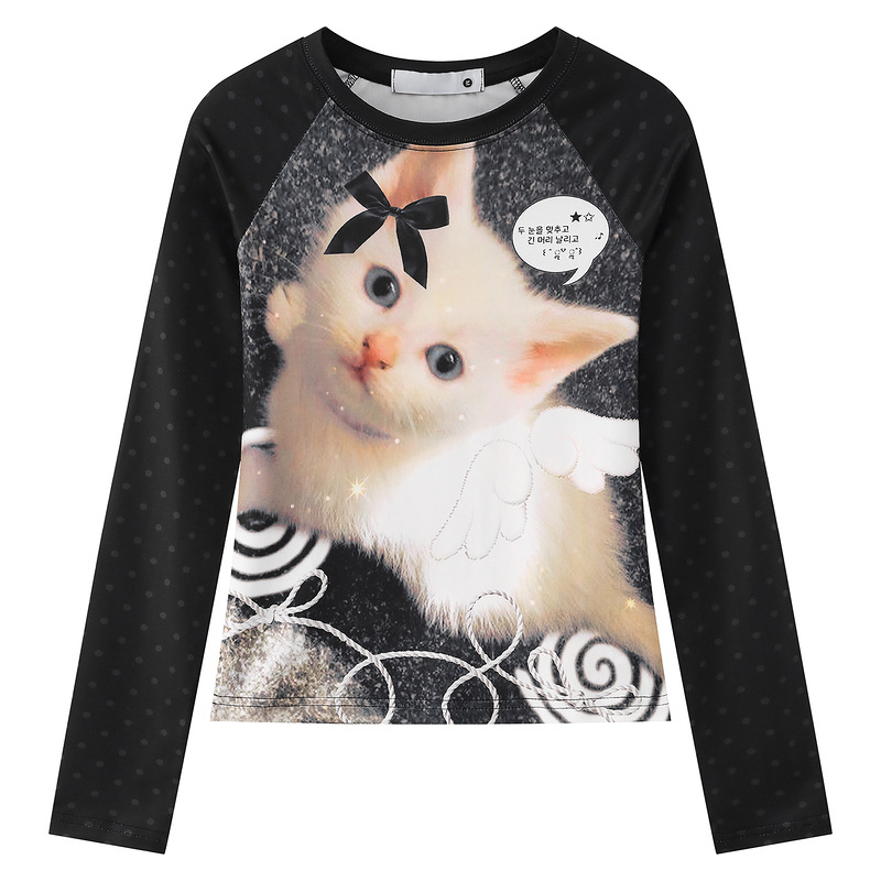 Angel kitten printed shoulder length long sleeved T-shirt — image 2