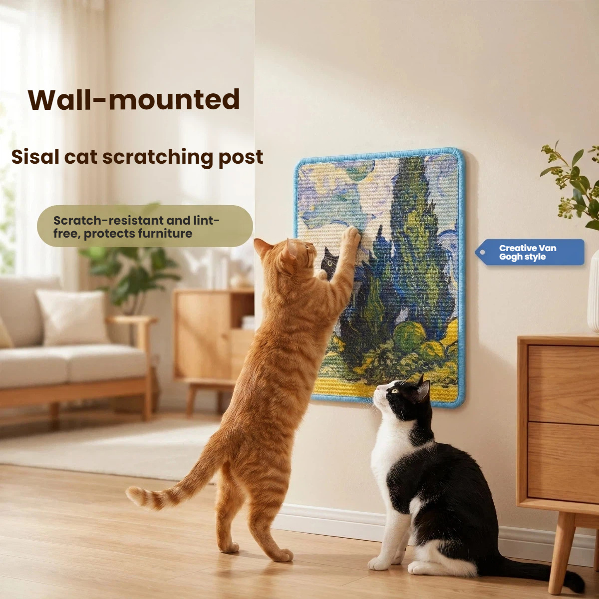 Tablero de Rasguño para Gatos Vertical Montado en Pared con Jute Durable No Shedding Para Mascotas — imagen 1