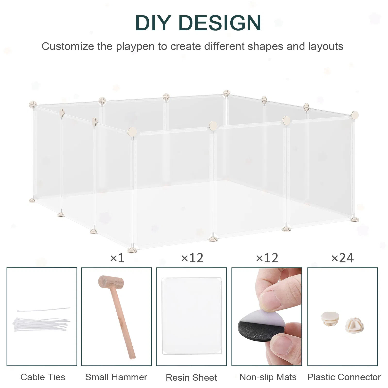Small Animal Cage Plastic Chinchilla Cage 12 Panels for Bunny Chinchilla Guinea Pig, 18" x 14", White — image 6