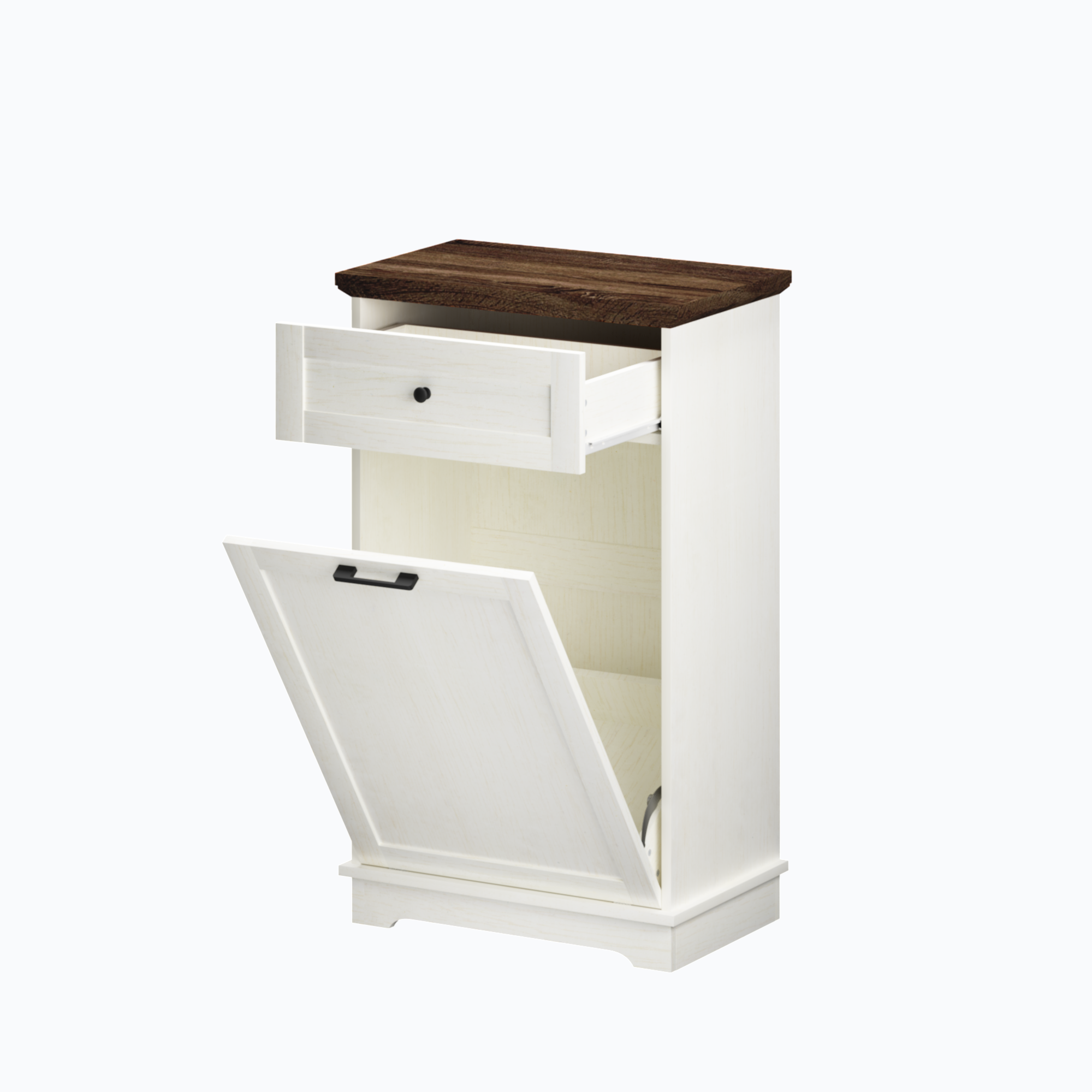 Mueble Basculante para Basurero de 10 Galones, Mueble Independiente para Bote de Basura, Mueble de Madera para Basura y Reciclaje con Cajón, a Prueba de Mascotas, para Cocina y Sala de Estar, Blanco Antiguo (No Incluye el Bote de Basura) — imagen 10