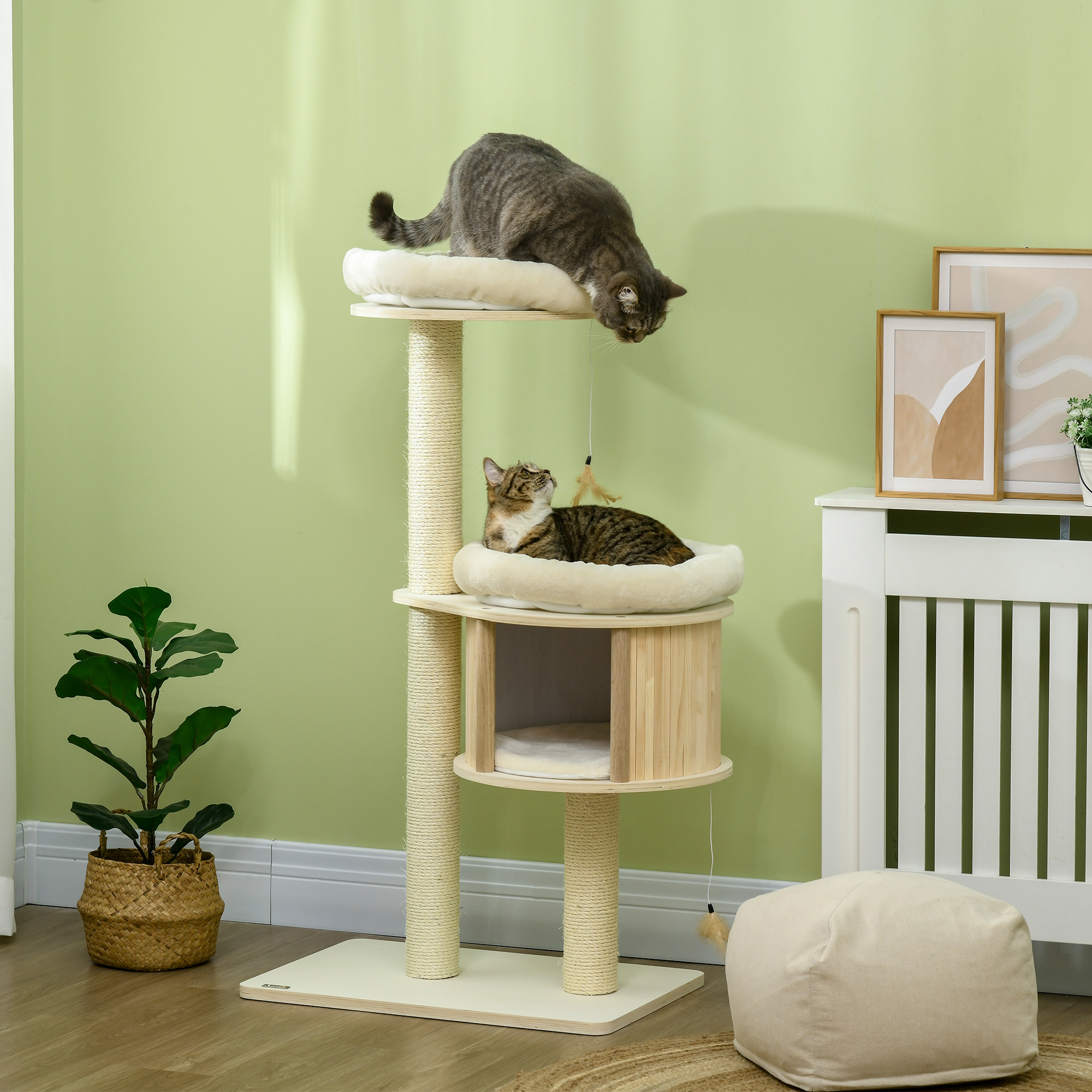 Árbol para Gatos de 3 Niveles con Postes de Rasguñar, Cama y Condo para Multiple Gatitos
