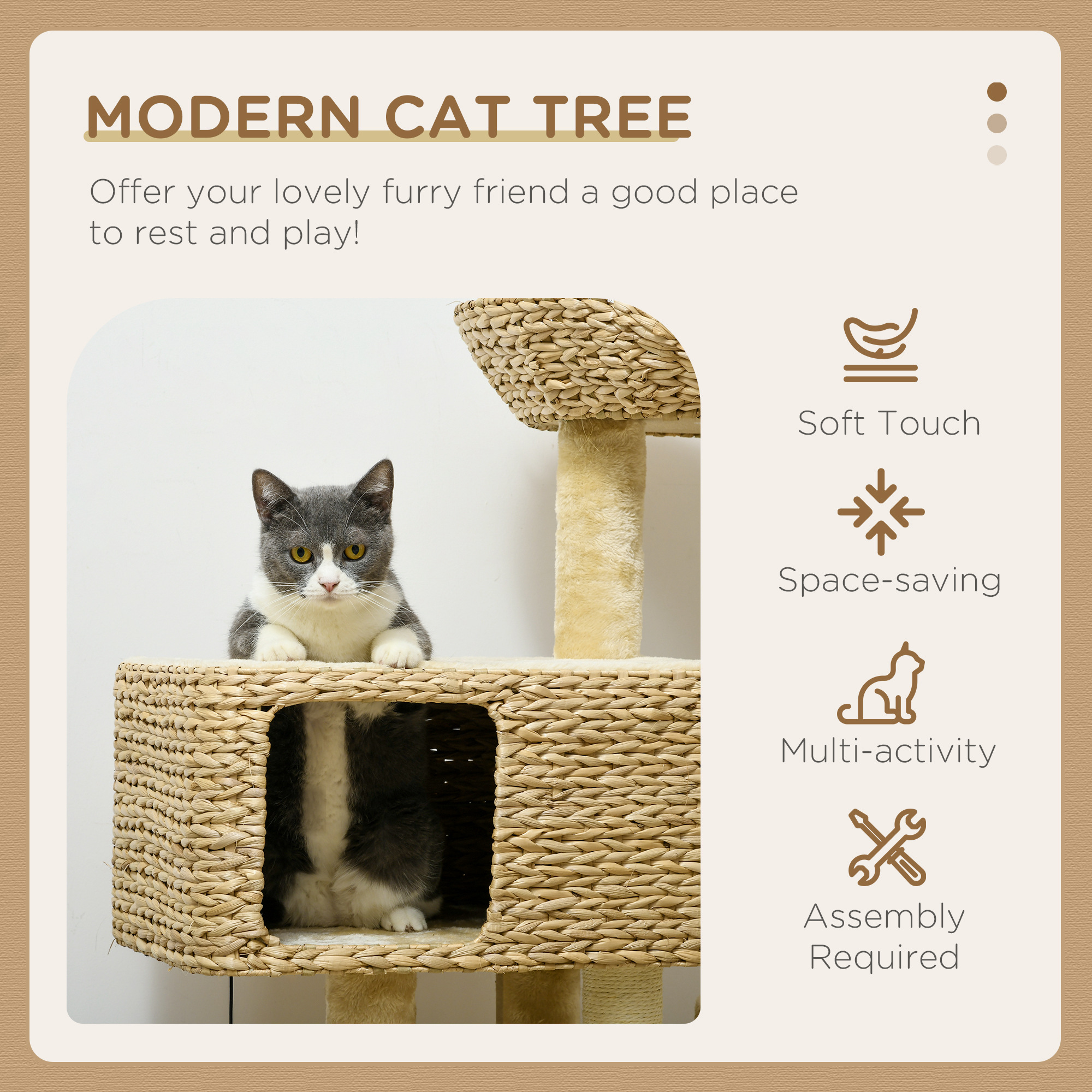 Árbol para Gatos de Interior con Postes de Rastrillado, Torre para Conejos, Beige — imagen 8