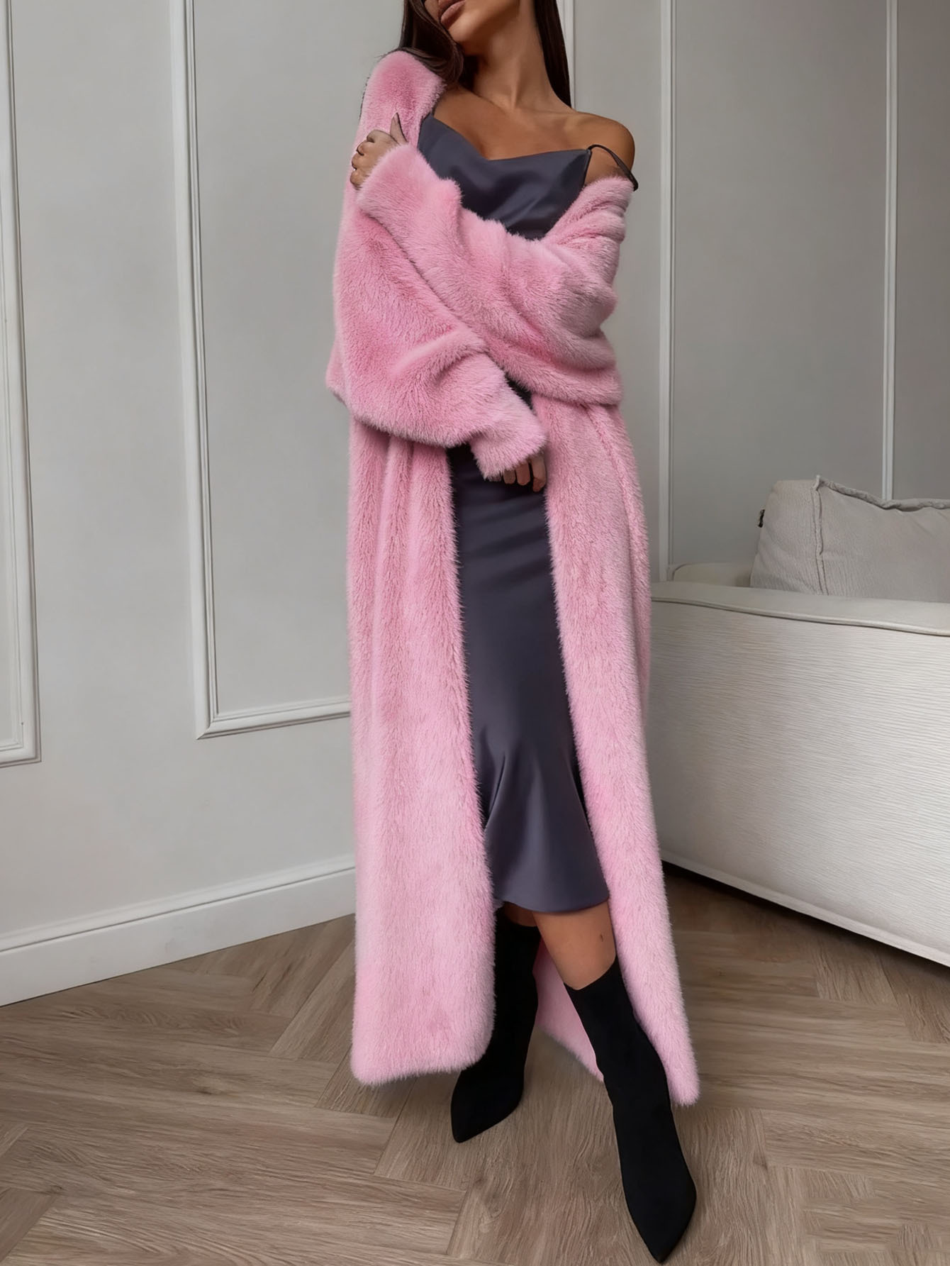 Faux Rex Rabbit White Knit Cardigan Coat for Women, Autumn/Winter, Loose, Fluffy — image 9