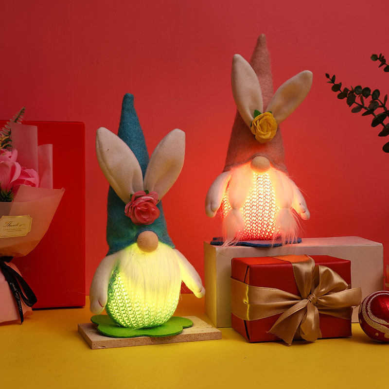 Decoración de Pascua Iluminada Muñeca Gnomo Sin Cara de Conejo para Ventana — imagen 1