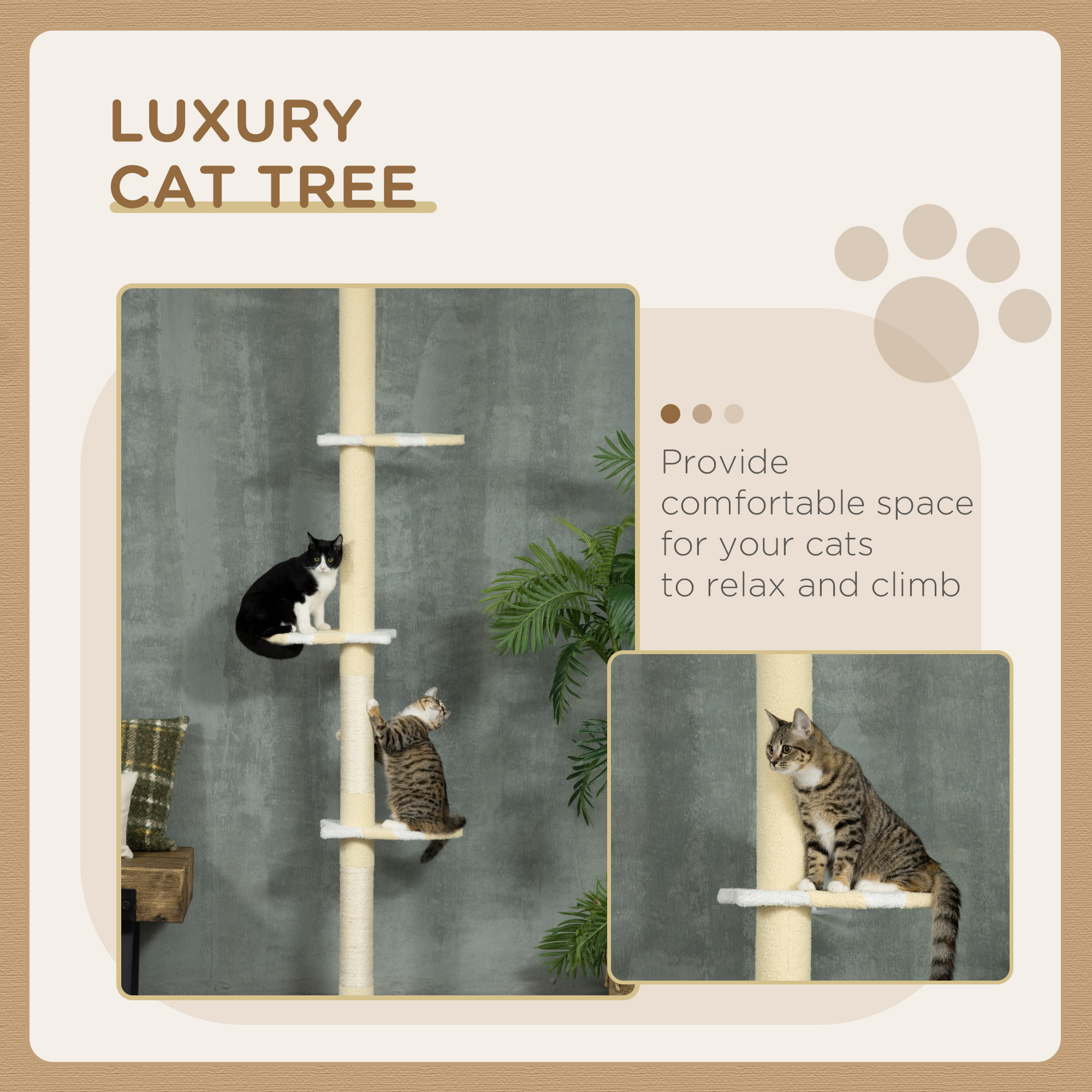 Árbol para Gatos de 4 Niveles del Piso al Techo, Altura Ajustable de 87 a 103 Pulgadas — imagen 2