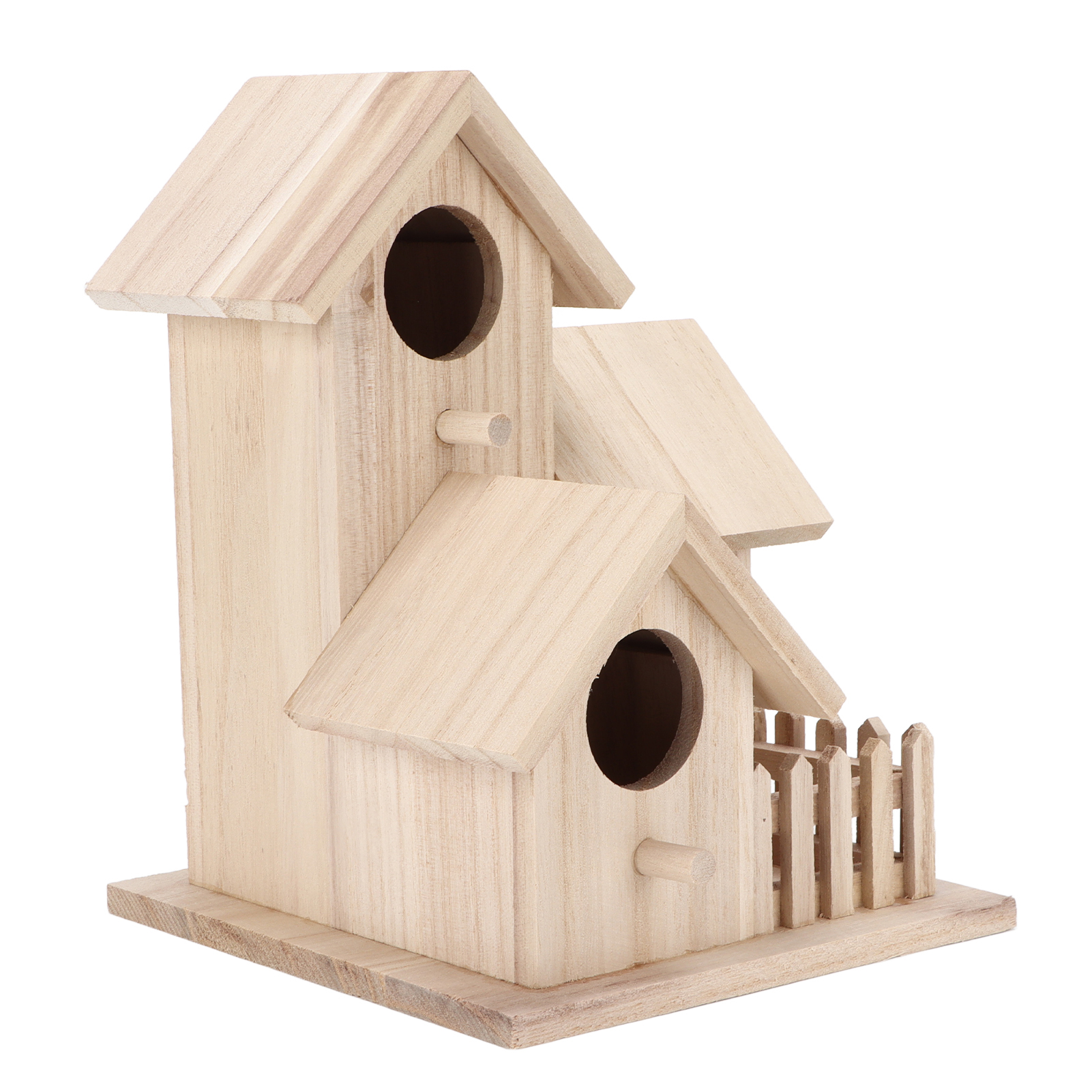 Caja de Pájaros al Aire Libre de Paulownia para Jardín - Casa de Nidos Pequeña para Reproducción de Aves Silvestres con 3 Habitaciones