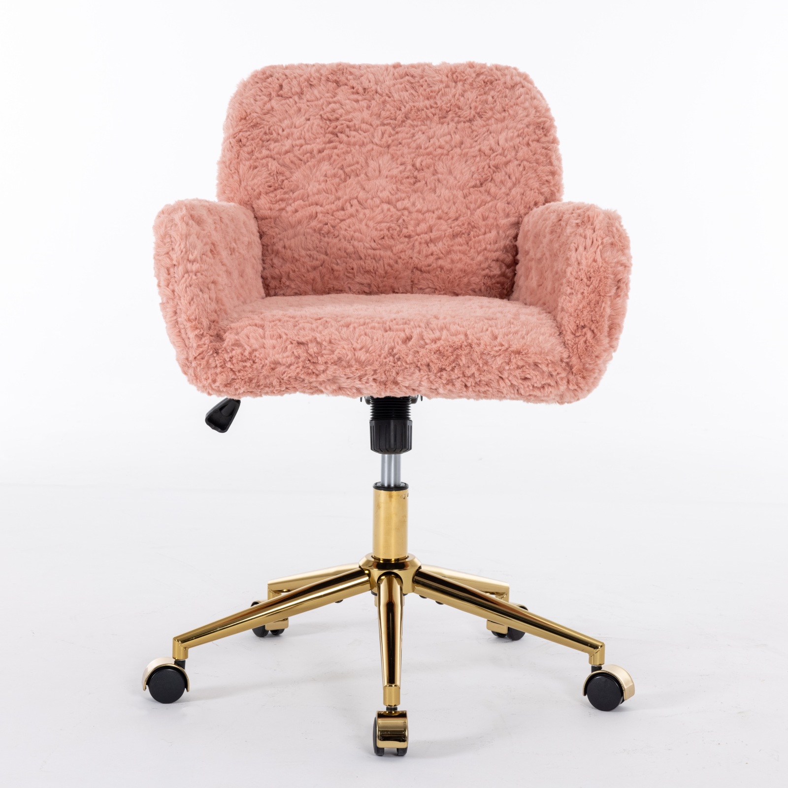 Silla de Oficina A & A Furniture, Silla de Oficina en Casa con Pelo Sintético de Conejo y Base Metálica Dorada, Silla de Escritorio Giratoria Ajustable, Silla Tocador — imagen 3