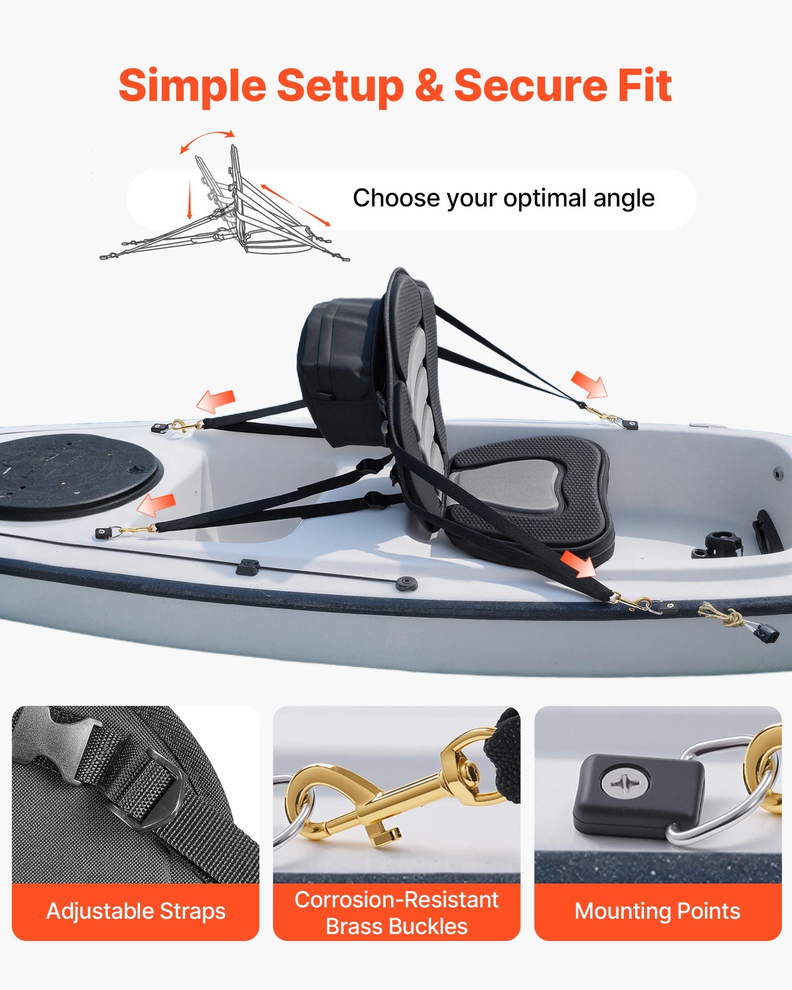 Kayak Seat, 1 Pack 2.6" Thick, Universal Paddle Board Seat With Back Support, Sit-on-Top Soft Padded Cushion With Storage Bag & Adjustable Straps For SUP, Canoe, Fishing Boat, Inflatable Kayak — imagen 5