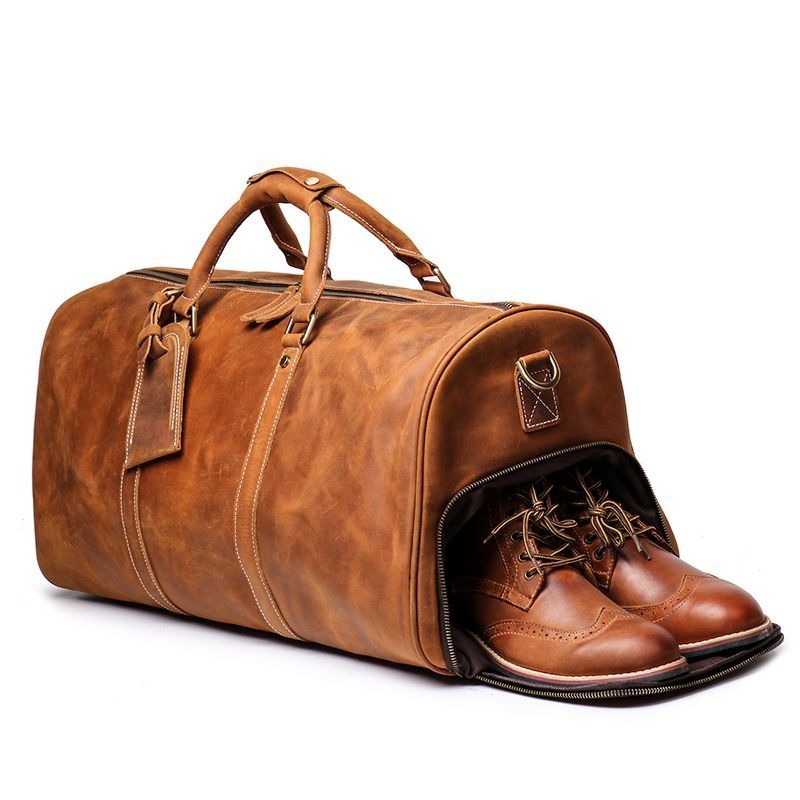 Mochila de cuero auténtico retro europeo y americano para hombre y mujer, bolso de viaje grande con hebilla cruzada, cuero de toro resistente a desgastes — imagen 1
