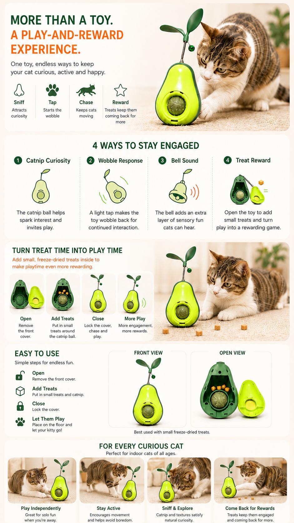Avocado-Shaped Cat Tumbler Toy Interactive Wobble Toy That Self-Rights Includes Replaceable Feather & Catnip Ball Indoor Toy For Exercise, Entertainment, And Boredom Relief For Kittens — image 5