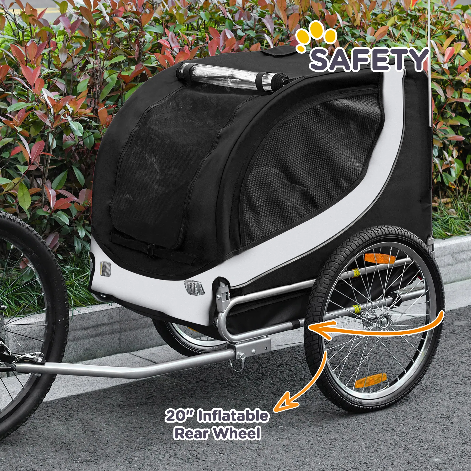 Dog Bike Trailer, Pet Cart Bicycle, Wagon Cargo Carrier Attachment with Hitch, Reflectors, Flag for Medium Dogs, Pet Wheelchair for Travelling, White — image 3