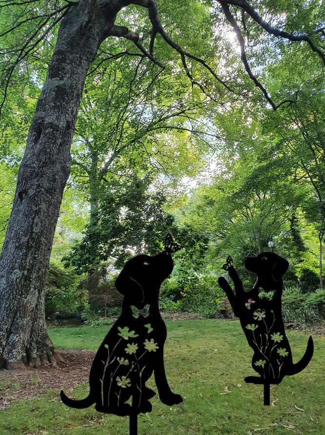2 decoraciones de jardín de perro metálicas, adorables estacas con silueta de cachorro, decorativas para exteriores — imagen 3