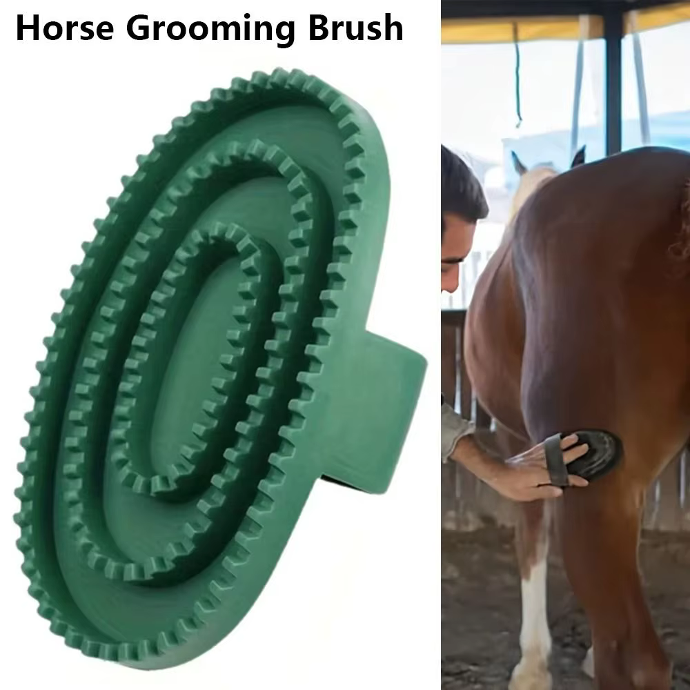 Shedding Horse Grooming Brush Handheld Massage Horse Hair Scraper Hair Detangling Rubber Cleaning Tool for Daily Grooming — image 4