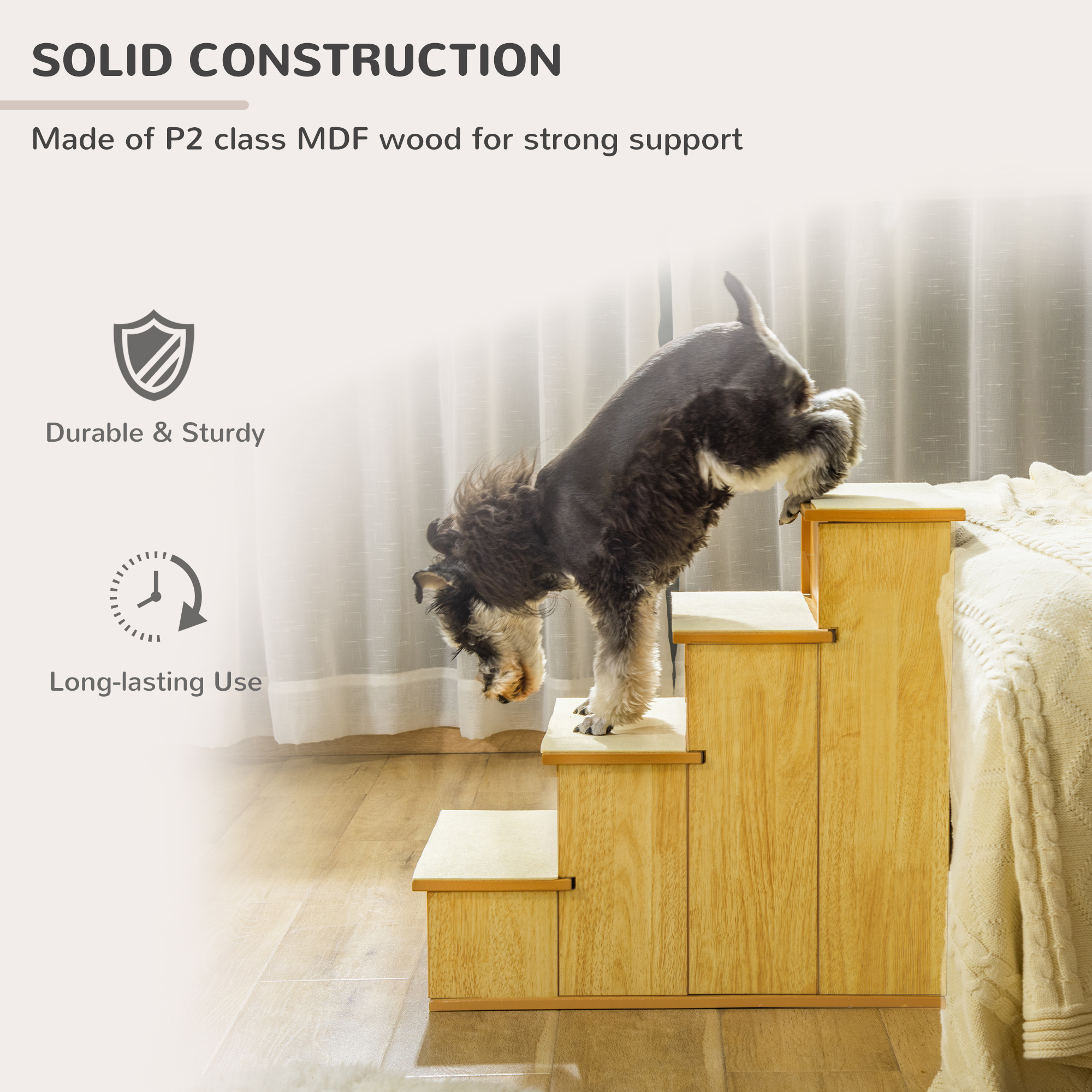 Pet Stairs, Small Pet Steps with Cushioned Removable Covering for Dogs and Cats Up To 22 lbs, Natural — image 5