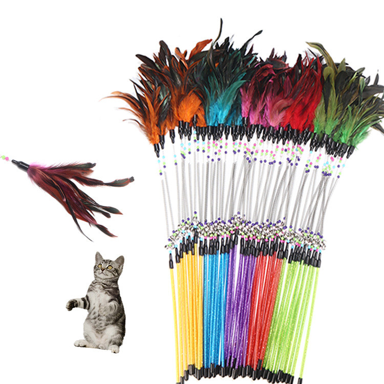 Spring bells, color beads, cat stick, feather cat stick, cat supplies, cat toys — image 1