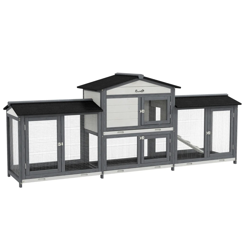 Wooden Rabbit Hutch Bunny Cage Pet Playpen House Enclosure With Double Side Run Boxes, No Leak Tray, Ramp, For Rabbits, Chickens, Ducks, Guinea Pig And Small Animals, Light Gray — image 10