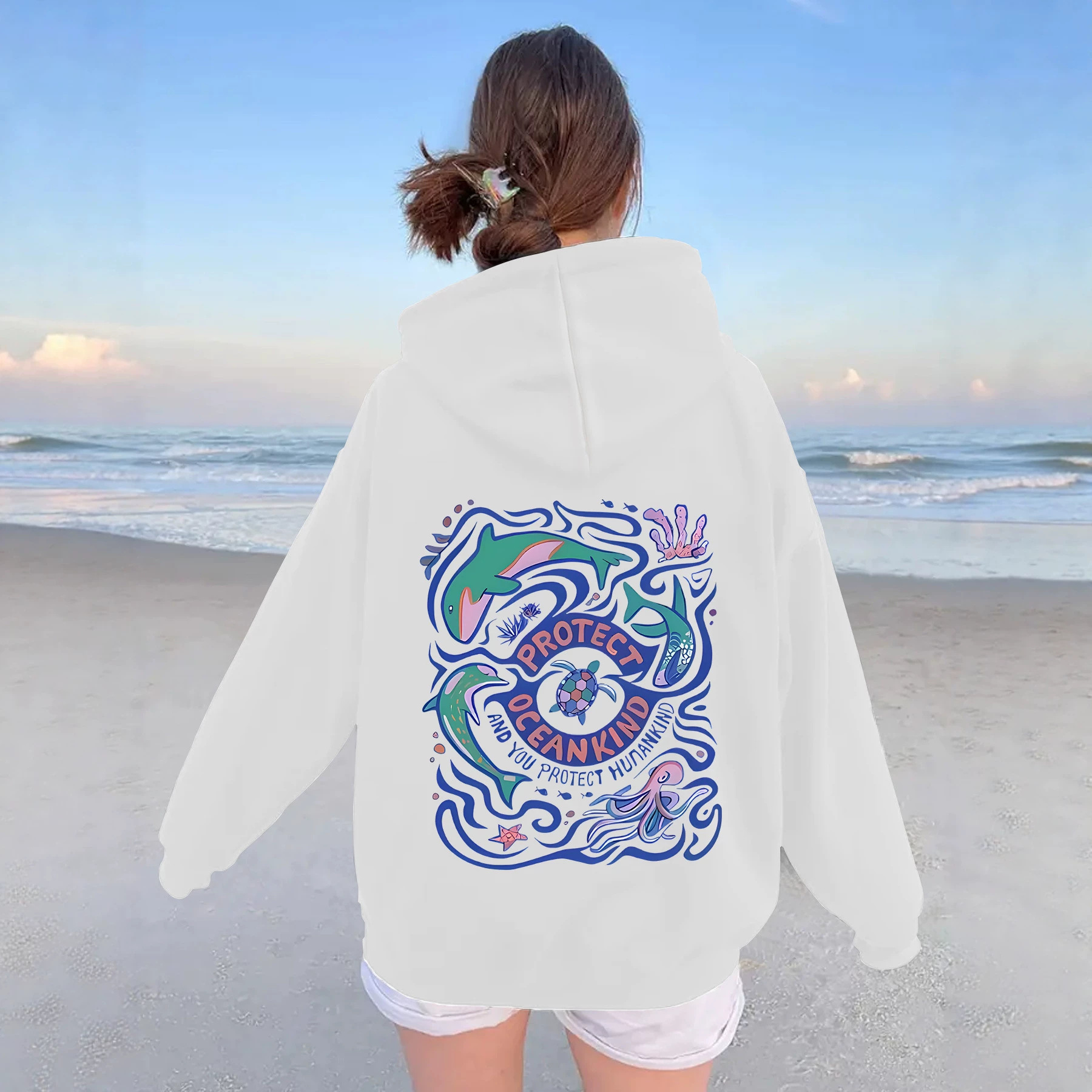 Thick marine animal letter printed hoodie — image 4