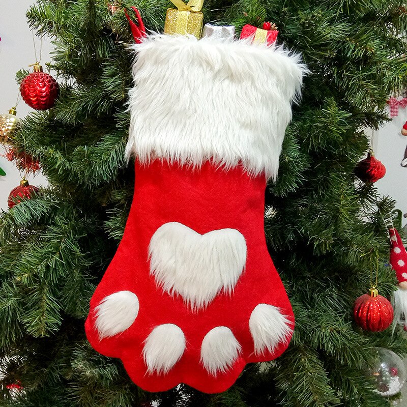 Large Red Grey Long Haired Dog Paw Christmas Socks Christmas Craft Pendant Present Gift Bags Christmas Tree Ornaments Home Decor — image 6