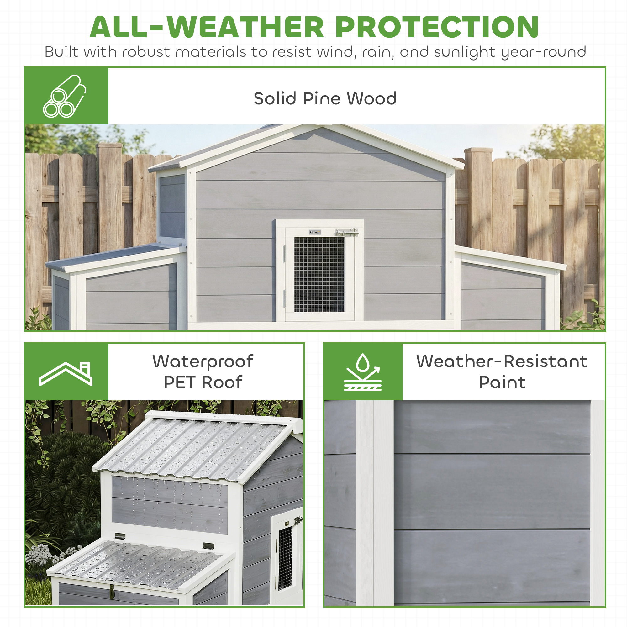 66.5" Large Chicken Coop, Wooden Chicken House with 2 Nesting Boxes, Sliding Tray & Ramp, for Backyard Farm — image 6