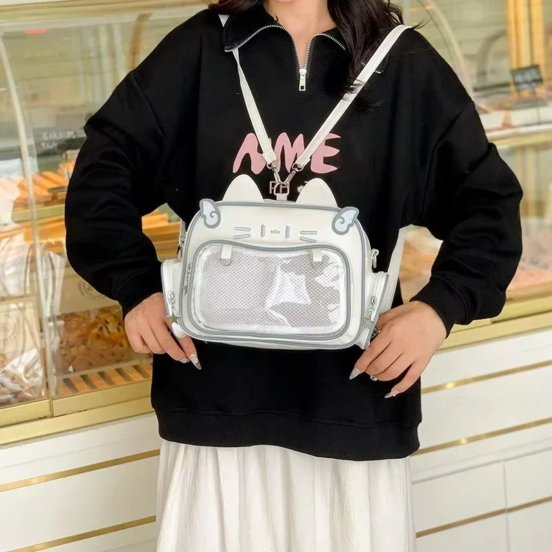 Women's Fashion Backpacks Y2K Style Japan Kawaii Cat Ita Bag PU Cute Girls Transparent Pocket Aesthetic Shoulder Crossbody Bags — image 5
