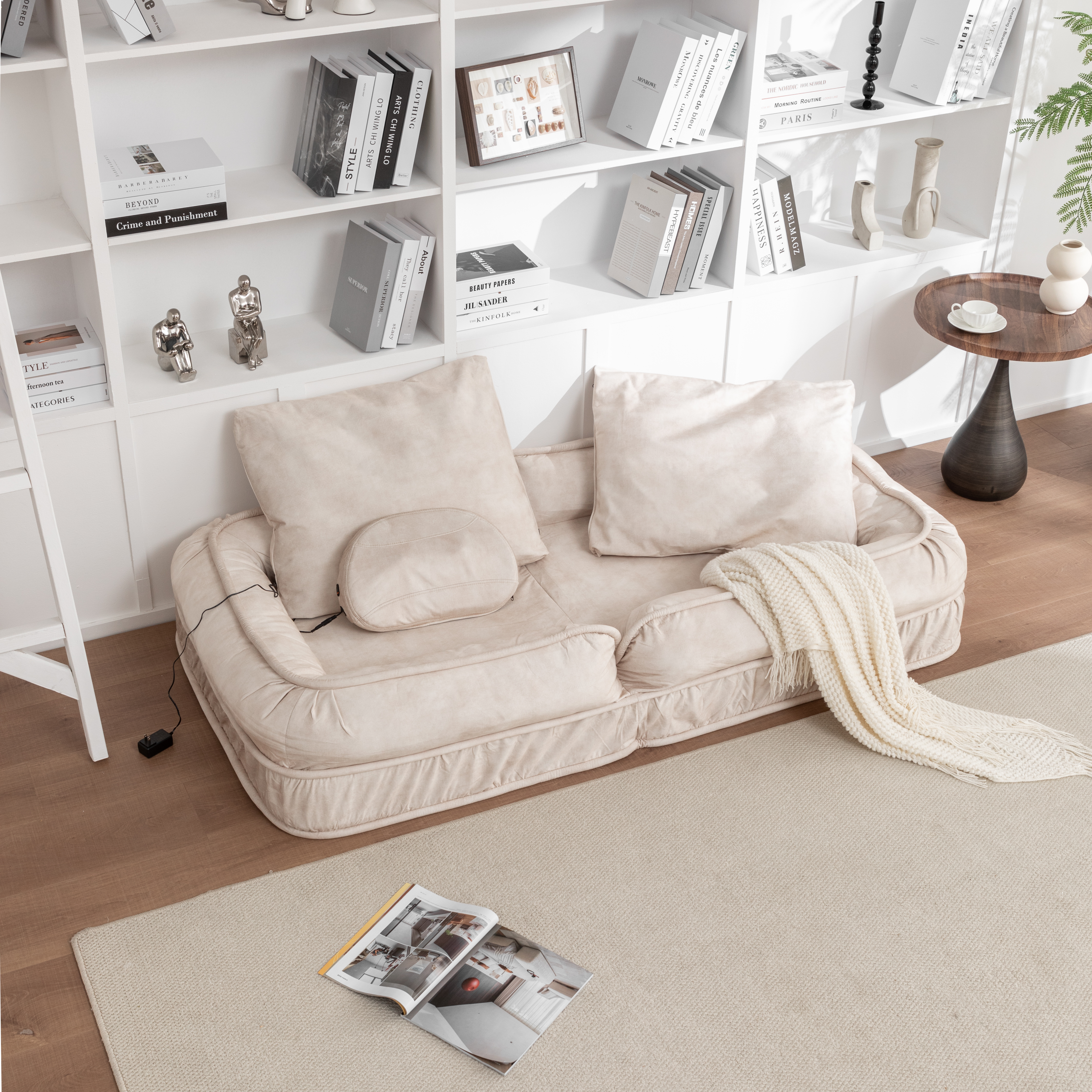 Silla de Descanso para Humanos y Mascotas con Manta de Veludo, 5 Posiciones Ajustables y Almohada de Masaje, Sofá de Bolsa de Poliestireno con 2 Almohadillas Suaves — imagen 23
