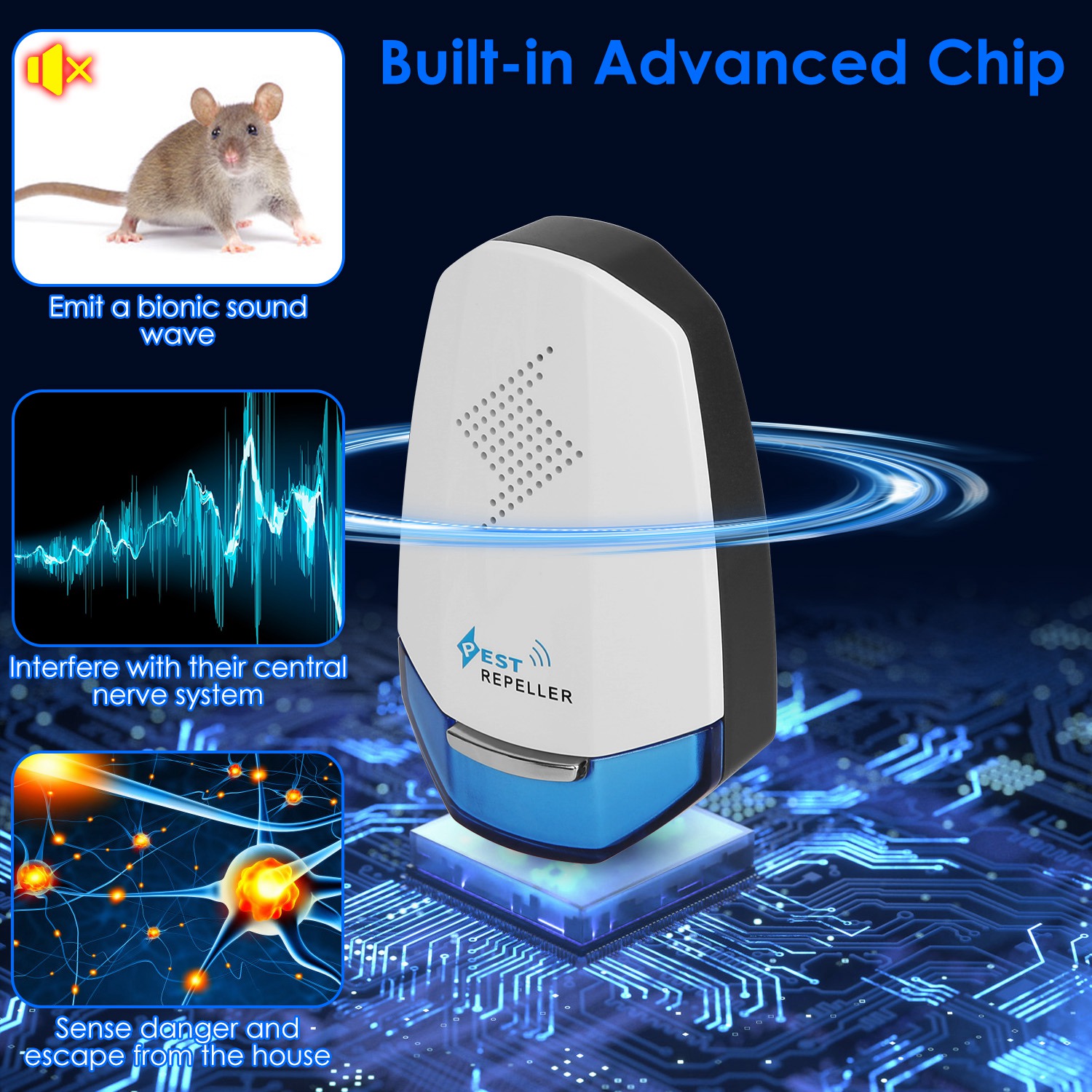 2 Pack Ultrasonic Pest Repeller With Night Light Plug In Pest Mice Repellent Indoor Roach Bed Bug Mouse Rodent Mosquito Killer For Bedroom Garage Warehouse Office For Spring Summer — image 7