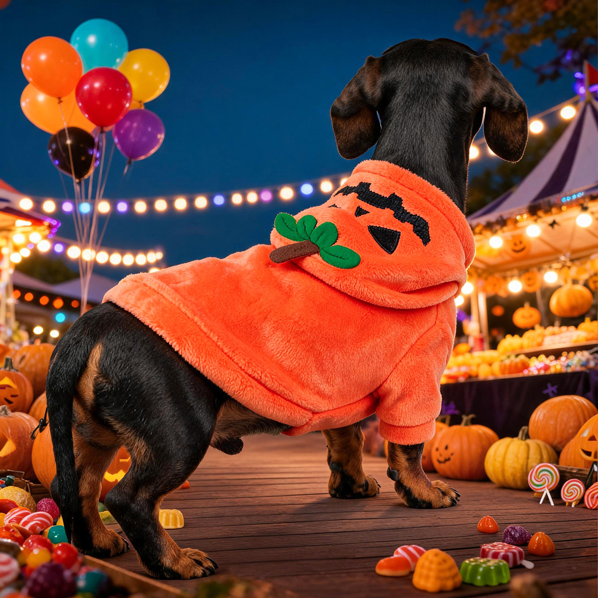 Halloween Pumpkin Pet Hoodie Costume Fleece Warm Dog Cat Hoodie with Leash Clip — image 3