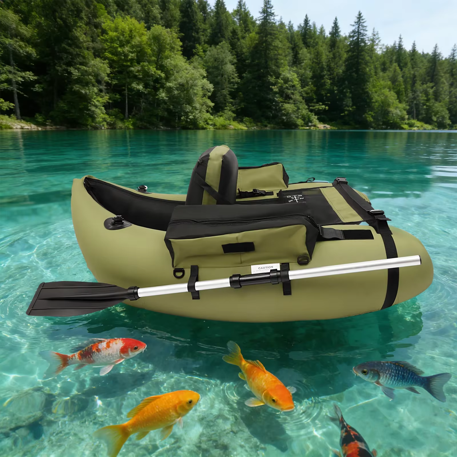 Barco de Pesca Inflable Impermeable Verde 130kg/286.6lbs con Bomba Manual para Pesca, Rafting y Actividades Recreativas — imagen 1