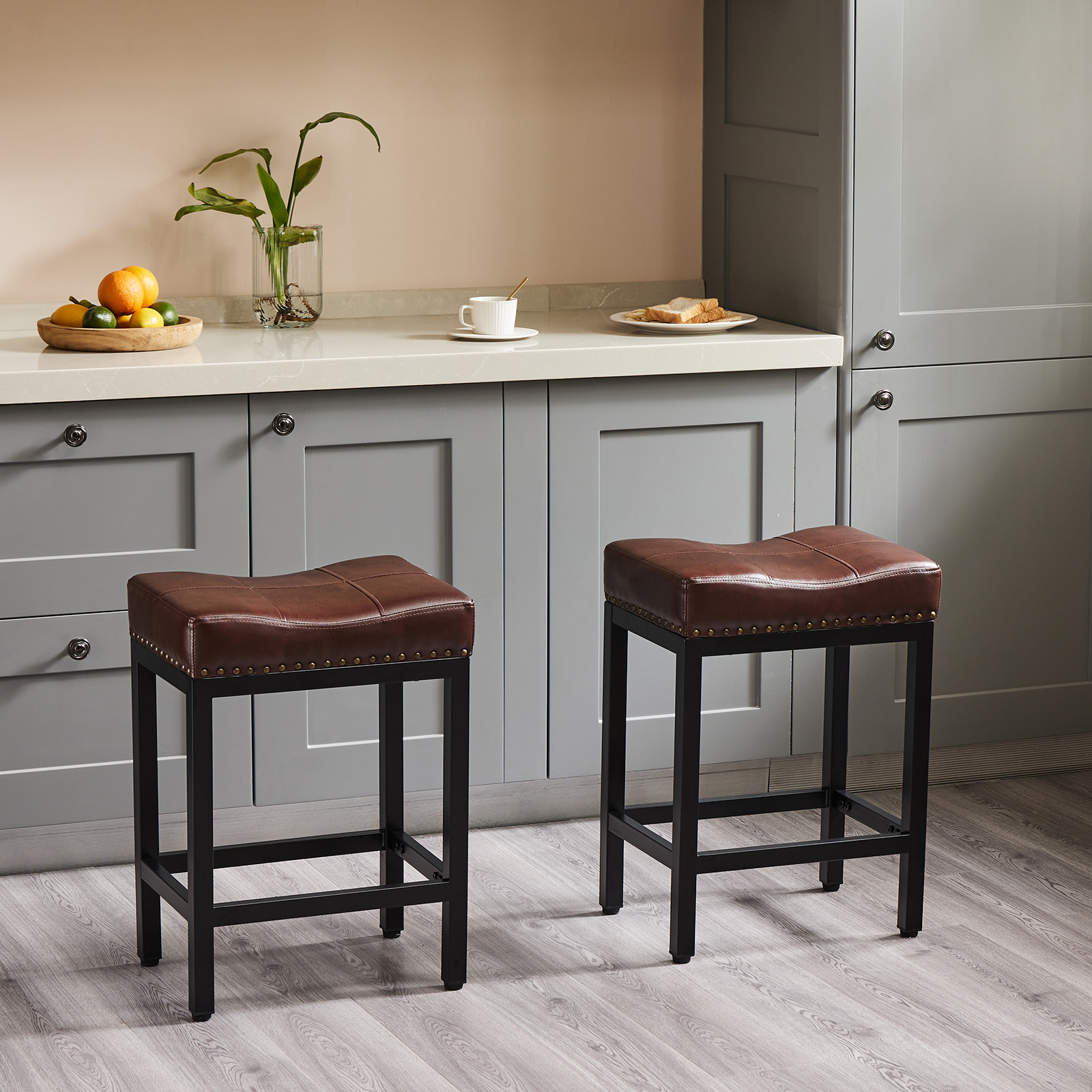 Saddle Bar Stool Kitchen Stools, Sturdy Steel Frame — image 2