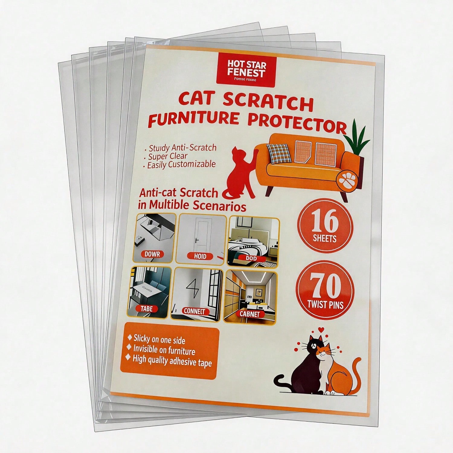 Kit de Protección para Muebles contra Garras de Gato - 16 Hojas Transparentes con 70 Broches Twist — imagen 4