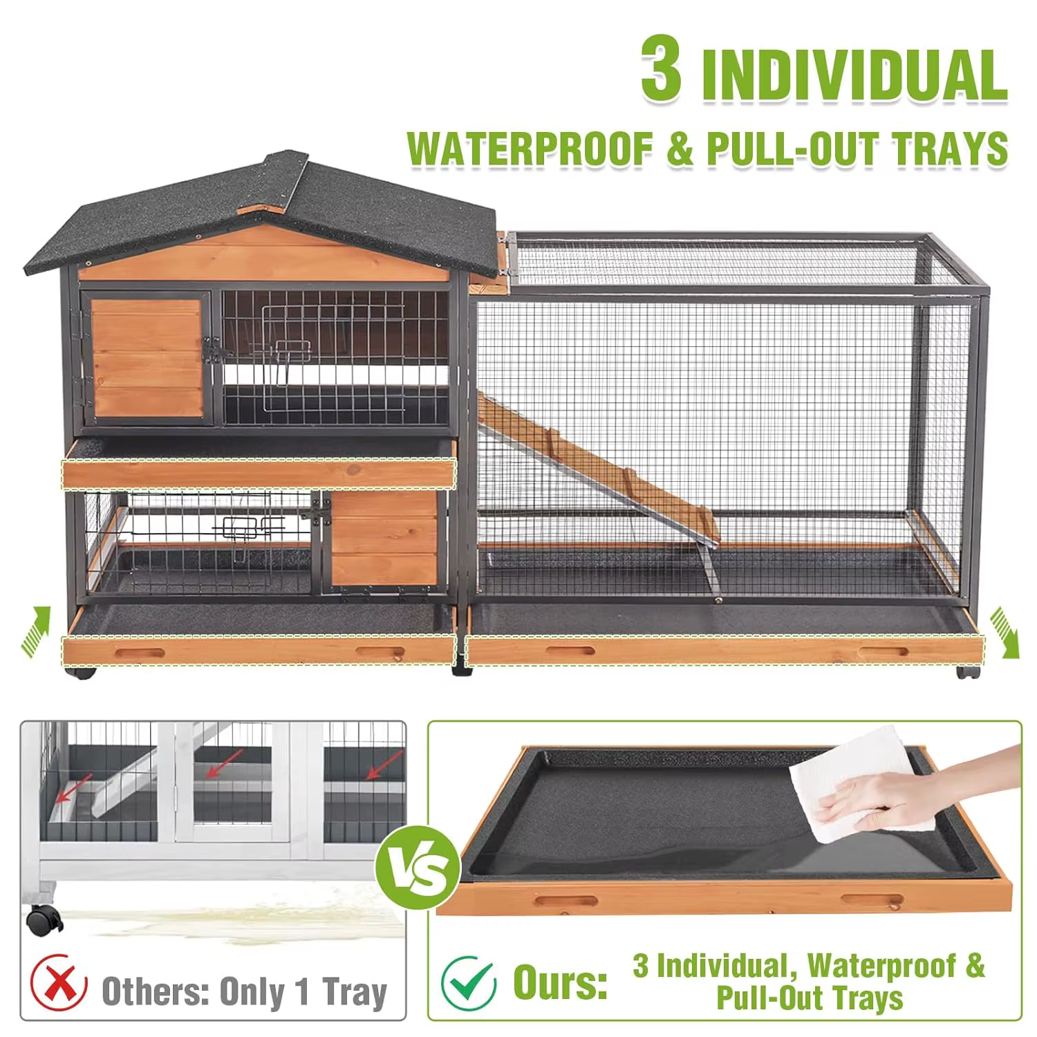 Conejera de 2 Pisos con Estructura de Metal Completa a Prueba de Mordidas para Interior/Exterior - Jaula para Conejos de 62" con 6 Ruedas con Freno, Personalizable — imagen 5