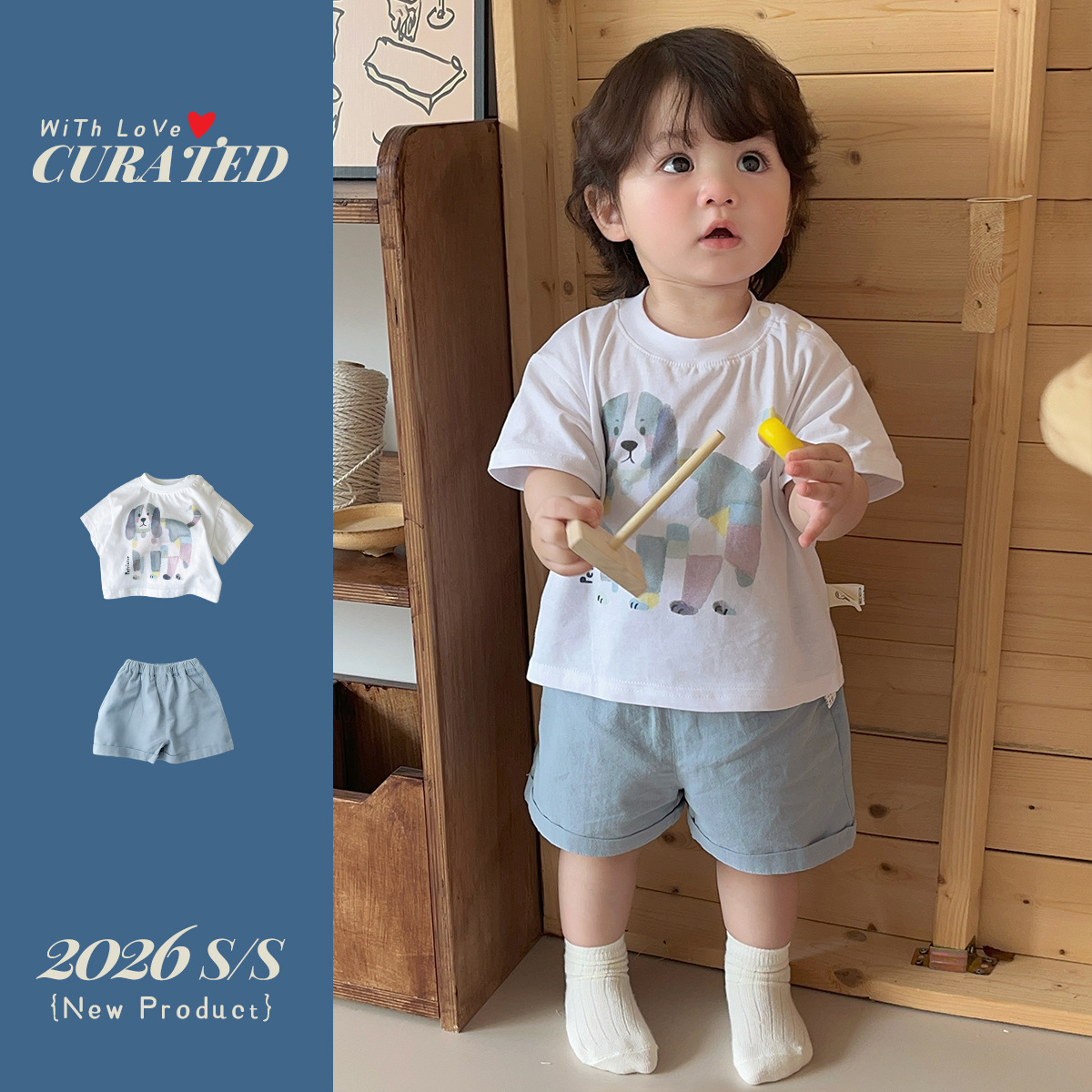 Conjunto de Dos Piezas Camiseta Corta Manga con Pecho de Perro y Pantalones Cortos para Niños Ligeros y Sueltos — imagen 6