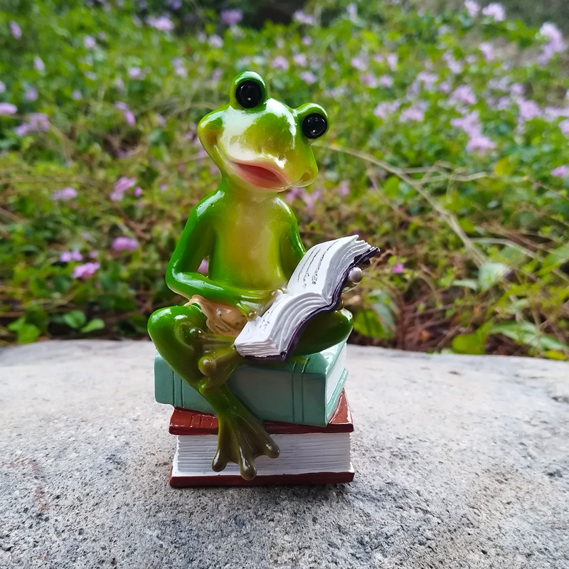 Reading Frog Desktop Courtyard Garden Decoration — imagen 3
