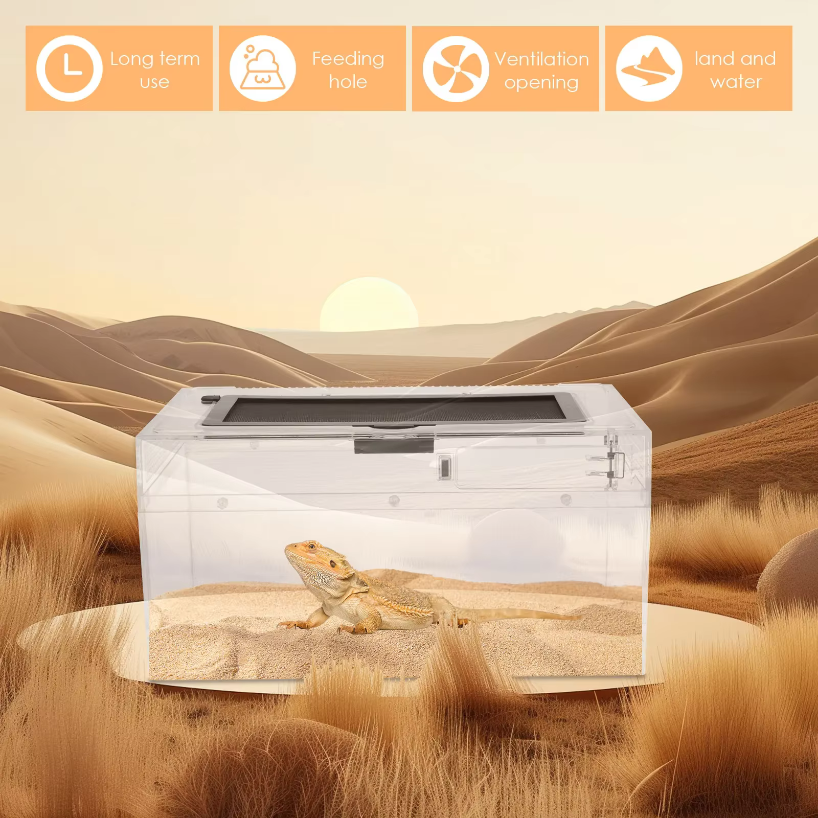 Reptile Terrarium Transparent Breathable Amphibian Tank Anti-Escape Breeding Box for Turtle Spider Lizard Snake Frog Reptiles — image 2