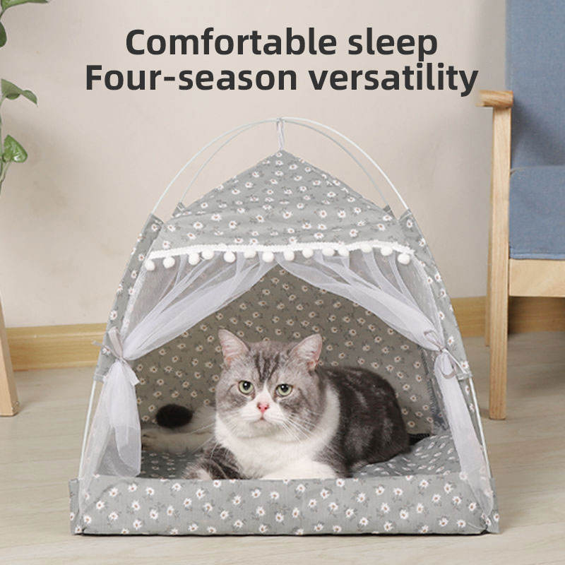 Pet Dog Cat Teepee Tent Bed Puppy Tent Indoor Pet Tentstripe Canvas Teepee For Pet Cage Tent — image 2