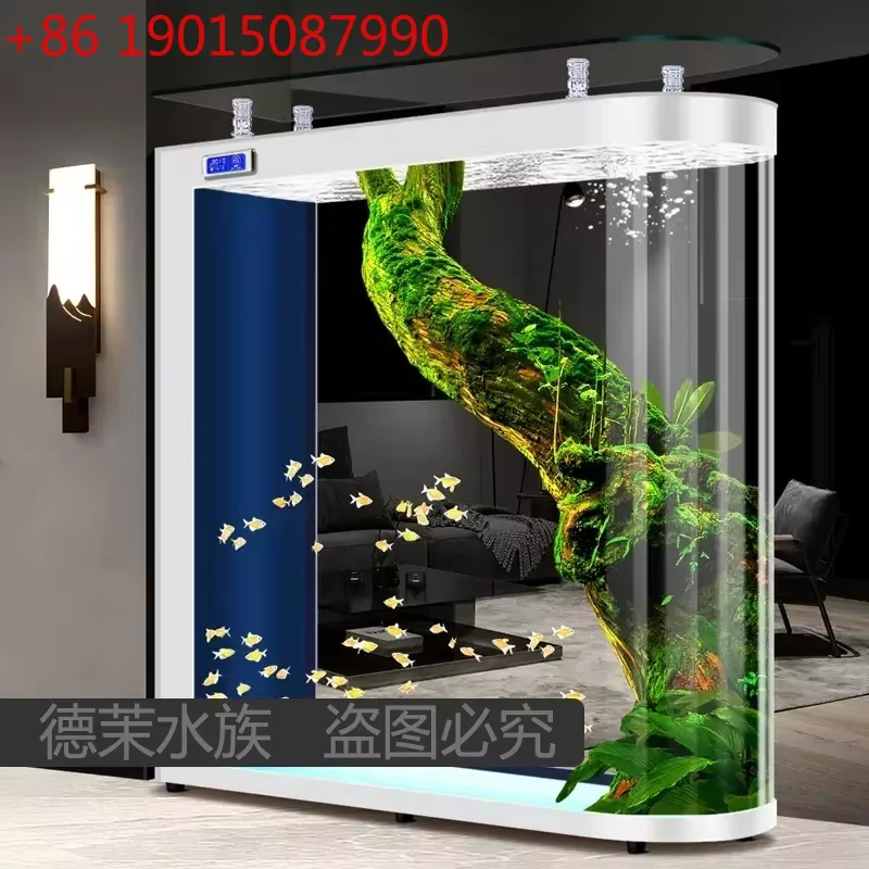 Pared de acuario de vidrio de suelo a techo para salón, partición de pantalla de peces grande y mediana, filtro automático de circulación de agua — imagen 1