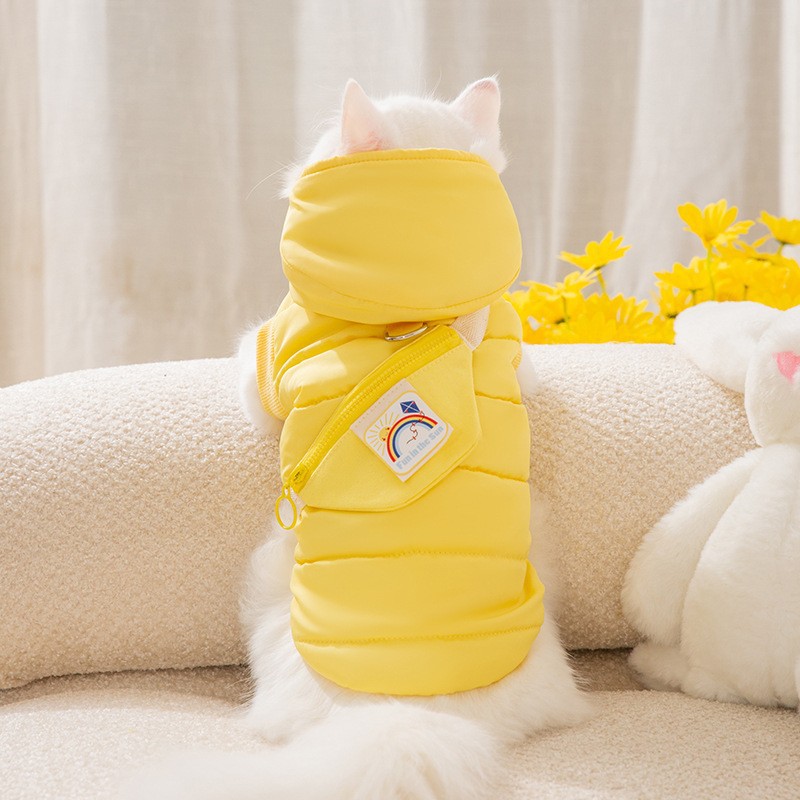 Pet Autumn And Winter Warm Quilted Cotton Pockets Can Traction Vest Puppy Dog Two Feet Thickened Cat Cotton Coat Cat Clothes — image 5