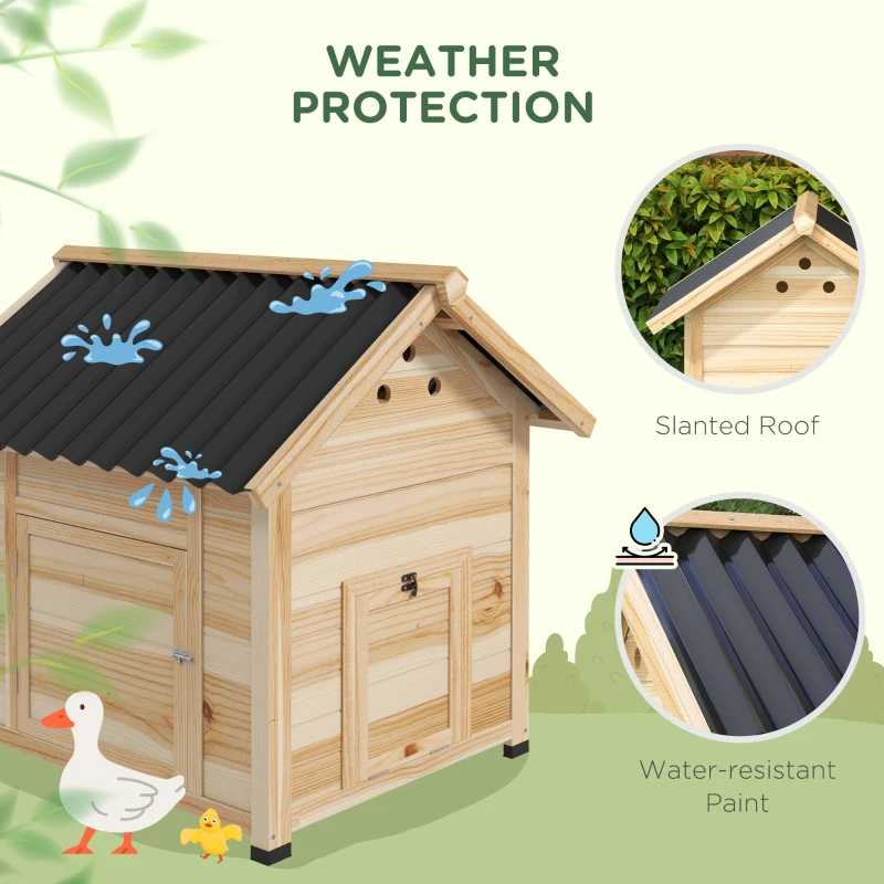 Duck Coop, Wooden Duck House With Openable Roof & Double Doors, Natural Wood — imagen 7