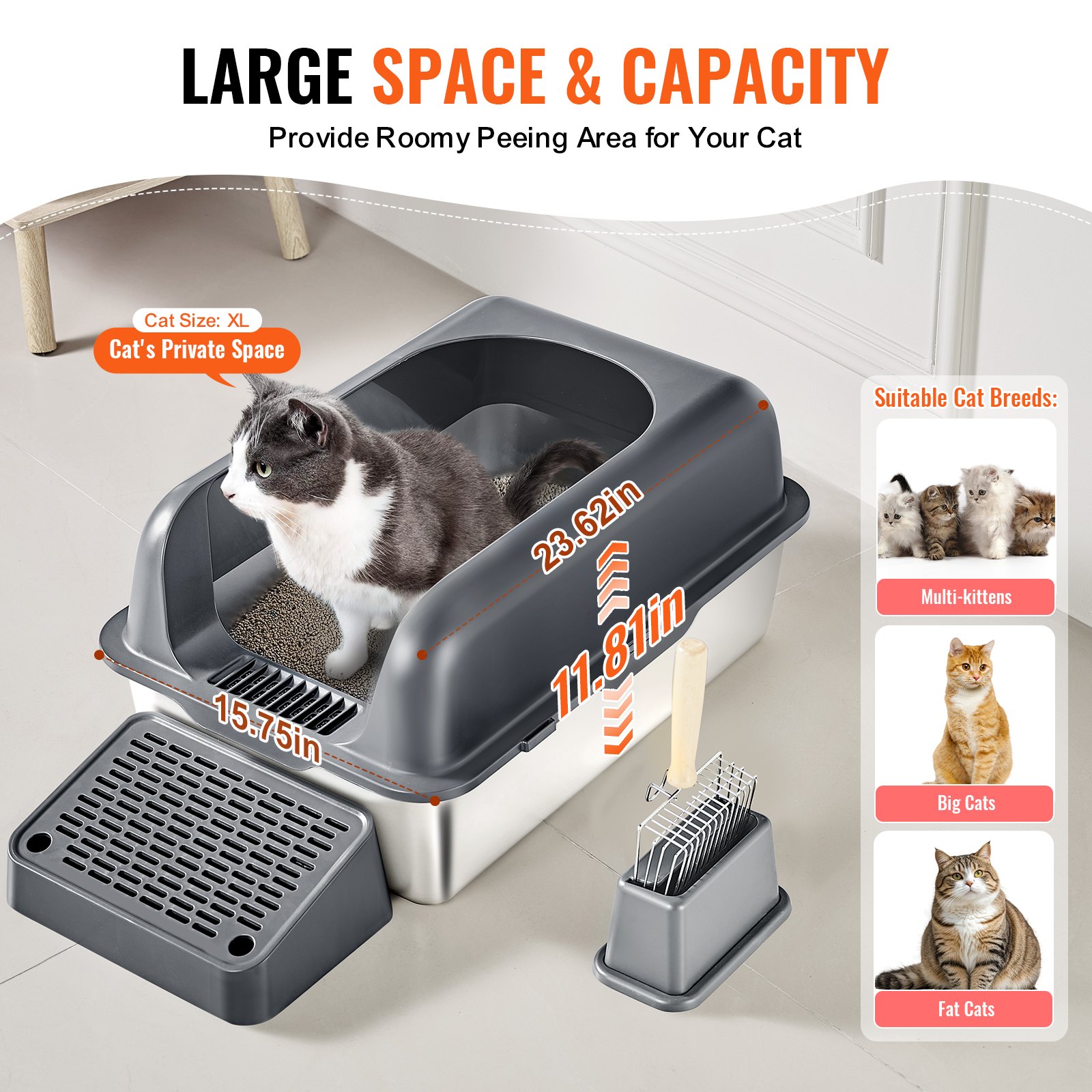 Deep Cat Litter Box Odor-Free Litter Box With Filtering Foot Board — imagen 3