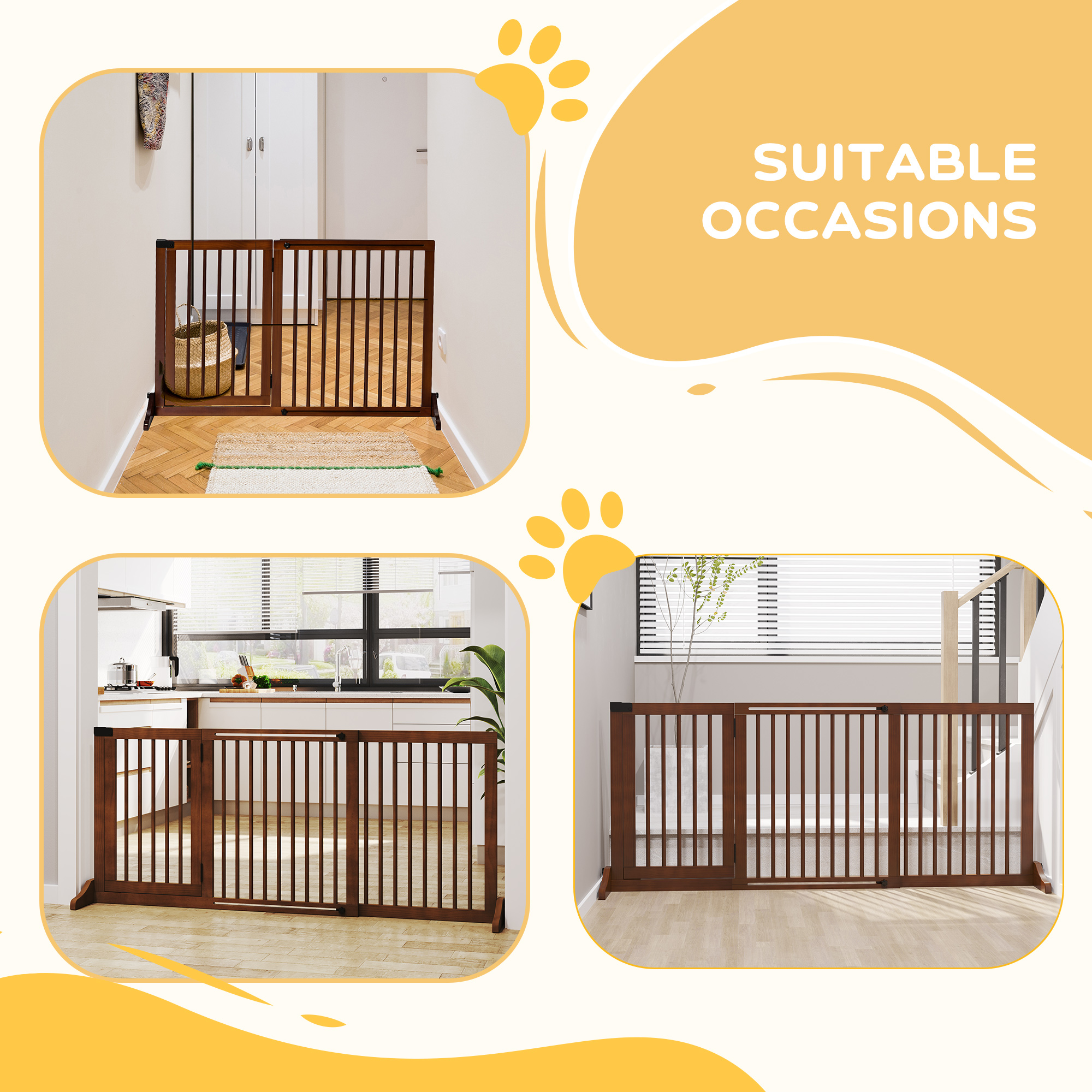 Puerta de Perro Libre de Soporte con Puerta Reversible y Cerradura, 3 Paneles, Madera Natural — imagen 8