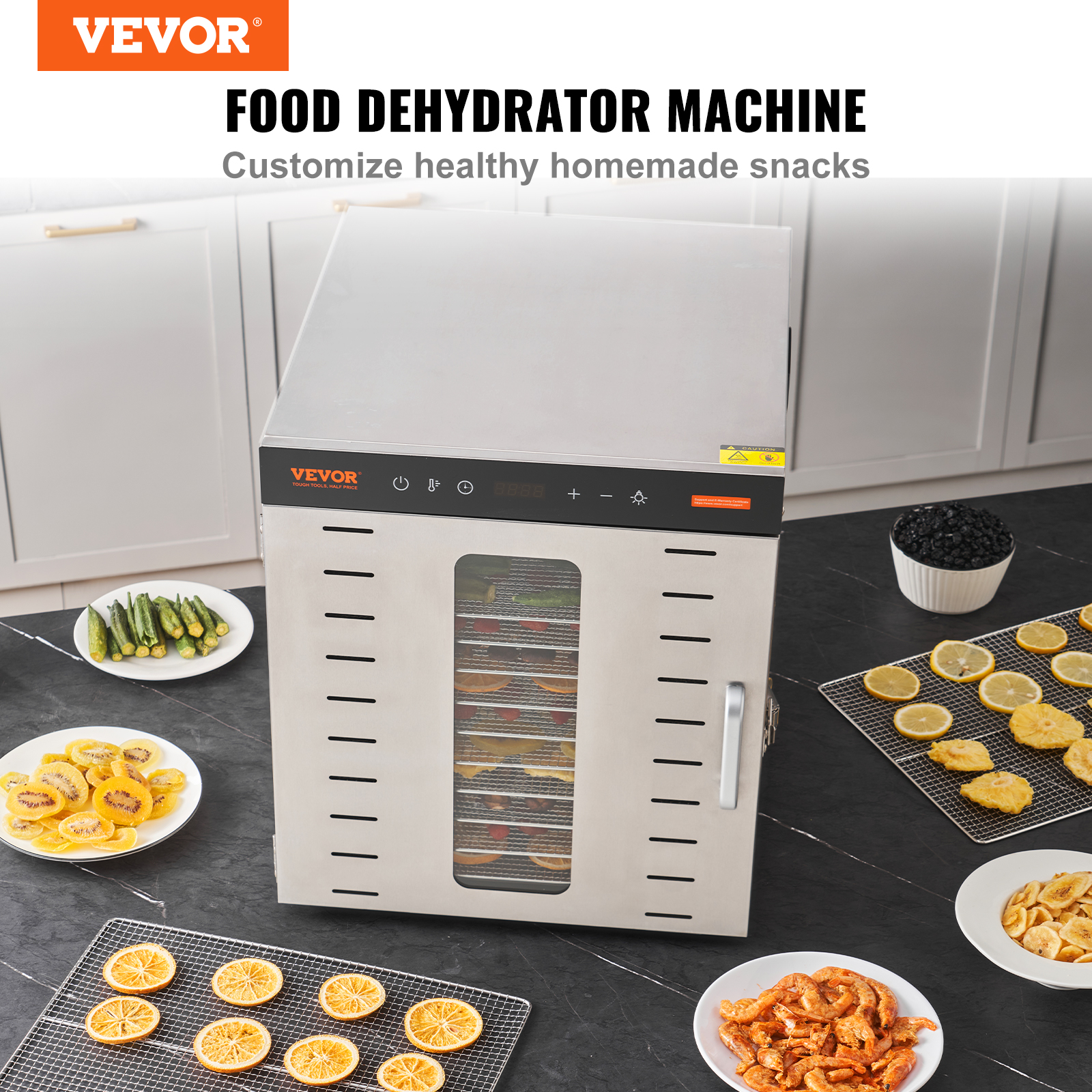 VEVOR Food Dehydrator Machine, 10 Stainless Steel Trays, 1000W Electric Food Dryer With Digital Adjustable Timer & Temperature For Jerky, Herb, Meat, Beef, Fruit, Dog Treats And Vegetables — image 10