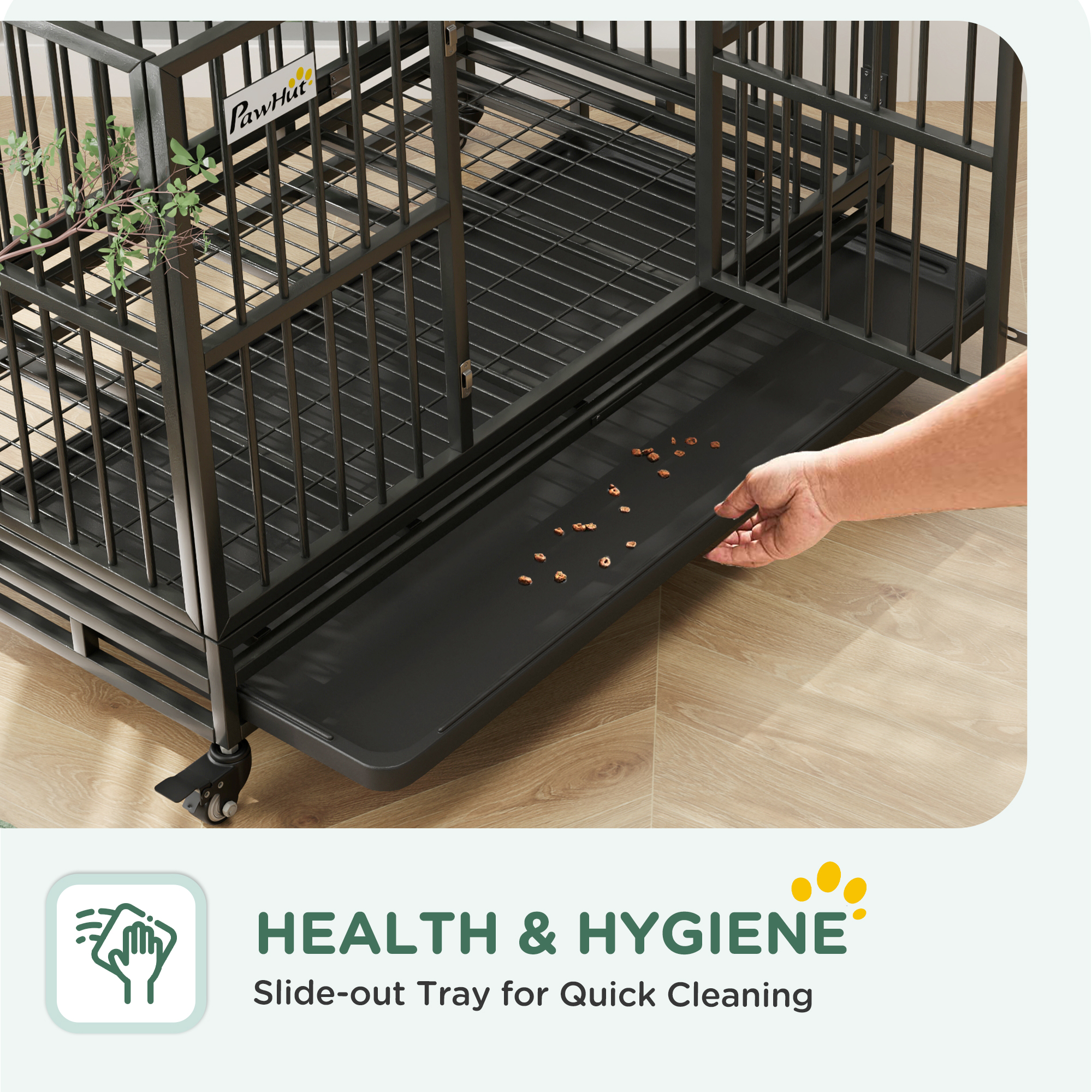 48" Heavy Duty Dog Crate Metal Cage Kennel with Lockable Wheels, Double Door and Removable Tray, gray — imagen 4