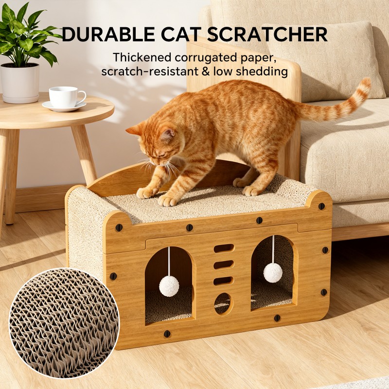 Silla de Rasguñar para Gatos con Puertas Dobles, 56 cm Grande, Con 2 Pelotas de Atraque, Para Hogares con Múltiples Gatos o Grandes Espacios — imagen 4