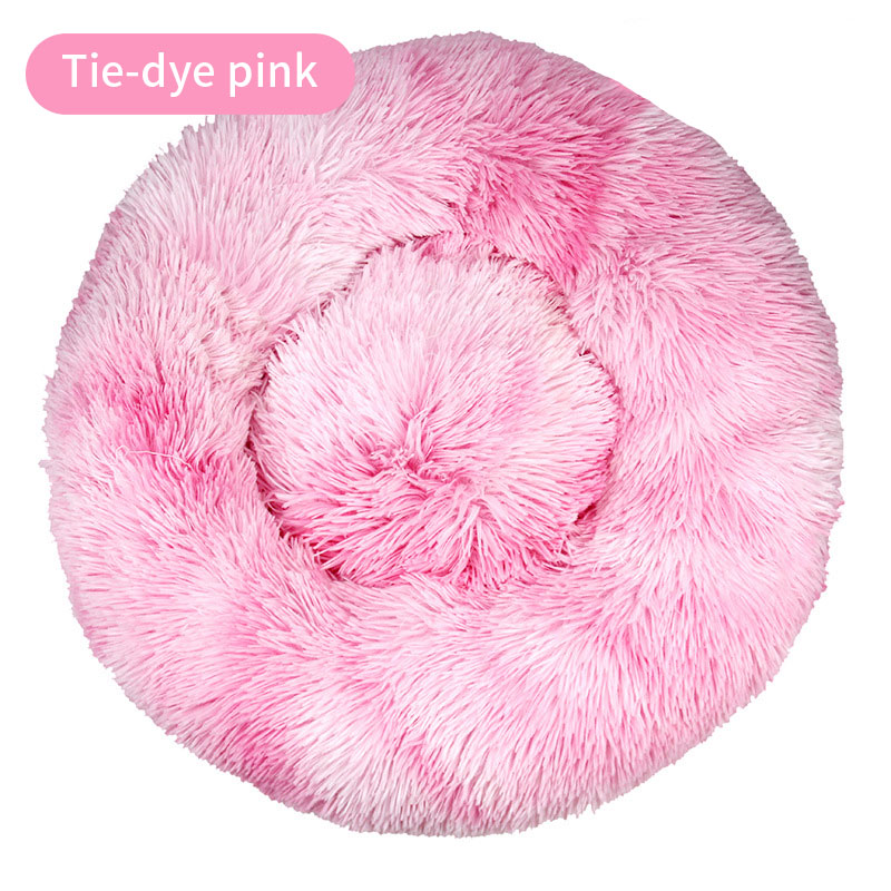 Dog Kennel Cat Kennel Long Tie-Dye Plush Round Pet Kennel Dog Bed Winter Dog Mat Pet Tie-Dye Mattress Pet Supplies — image 10