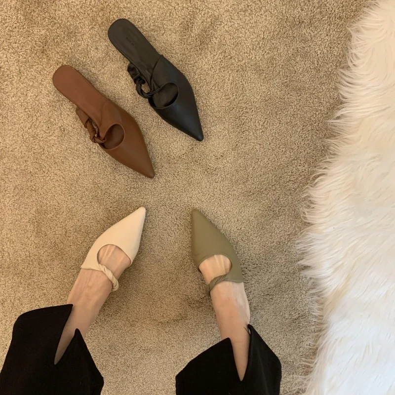 New Spring Women's Slippers Pointed Toe Sandals Slippers Flat Casual All-match Sexy Solid Color Women's Mules Slides — image 3